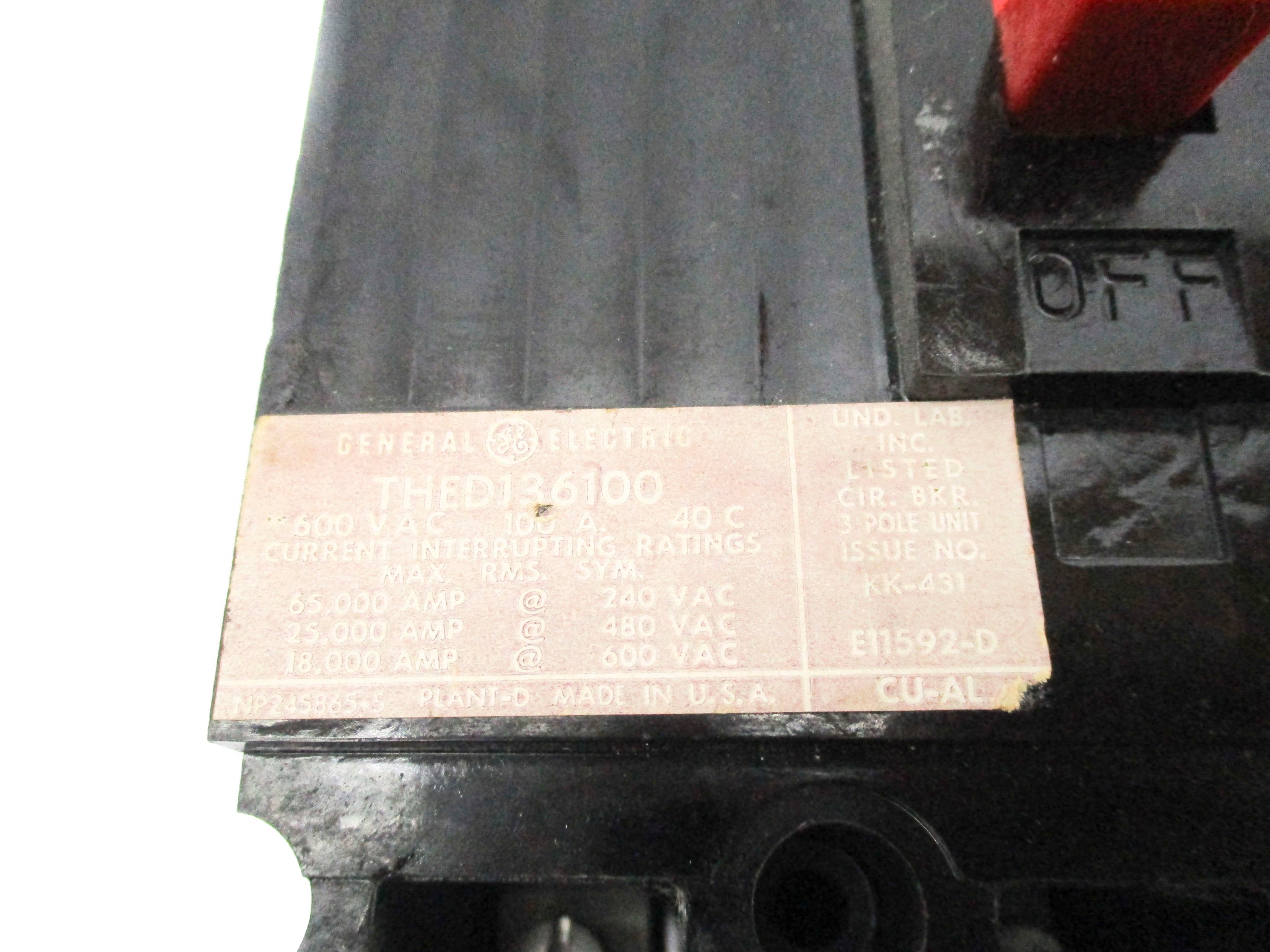 GENERA ELECTRIC THED136100 600VAC 100A (BLACK) NSNP