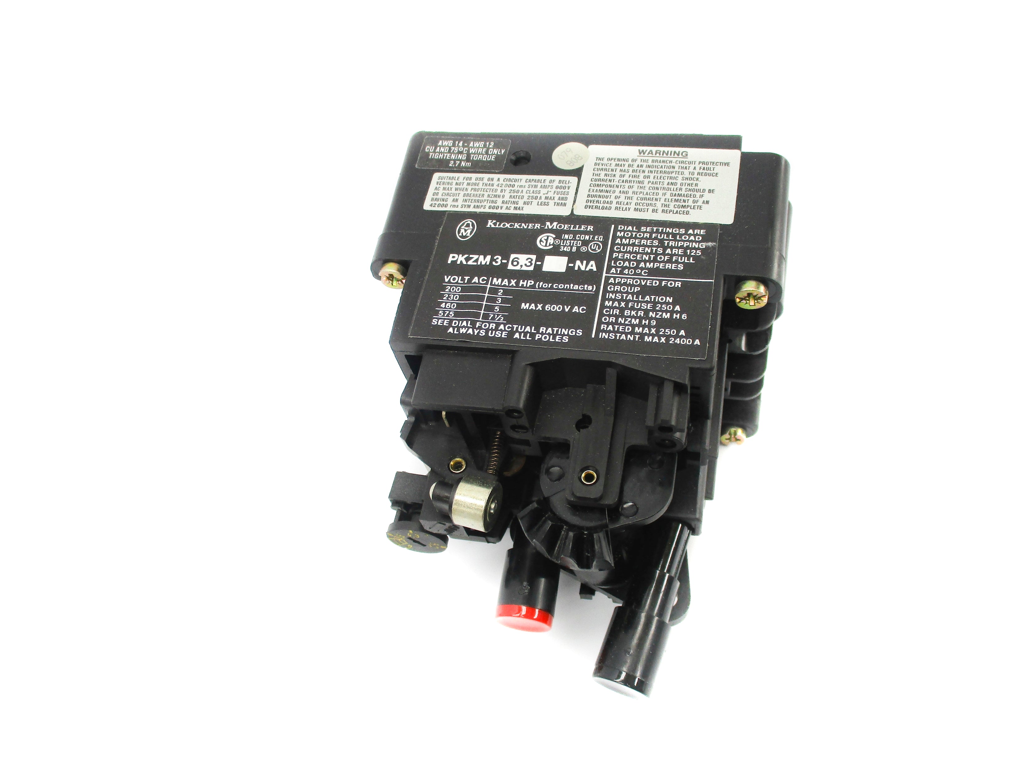 KLOCKNER MOELLER PKZM3-6.3-NA 3.5-6.0A 600VAC NSMP