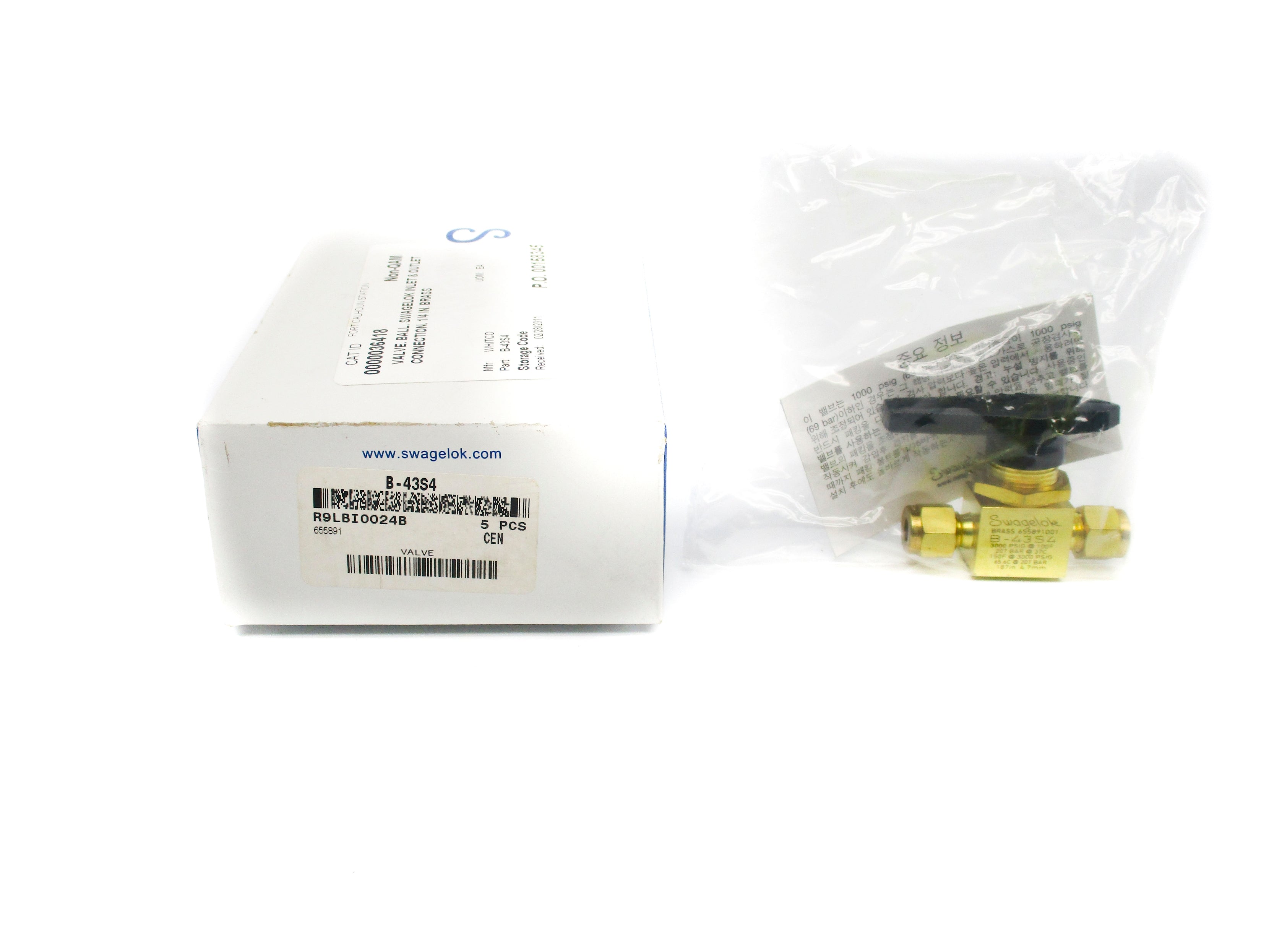 SWAGELOK B-43S4 3000PSI (PKG OF 5) NSMP