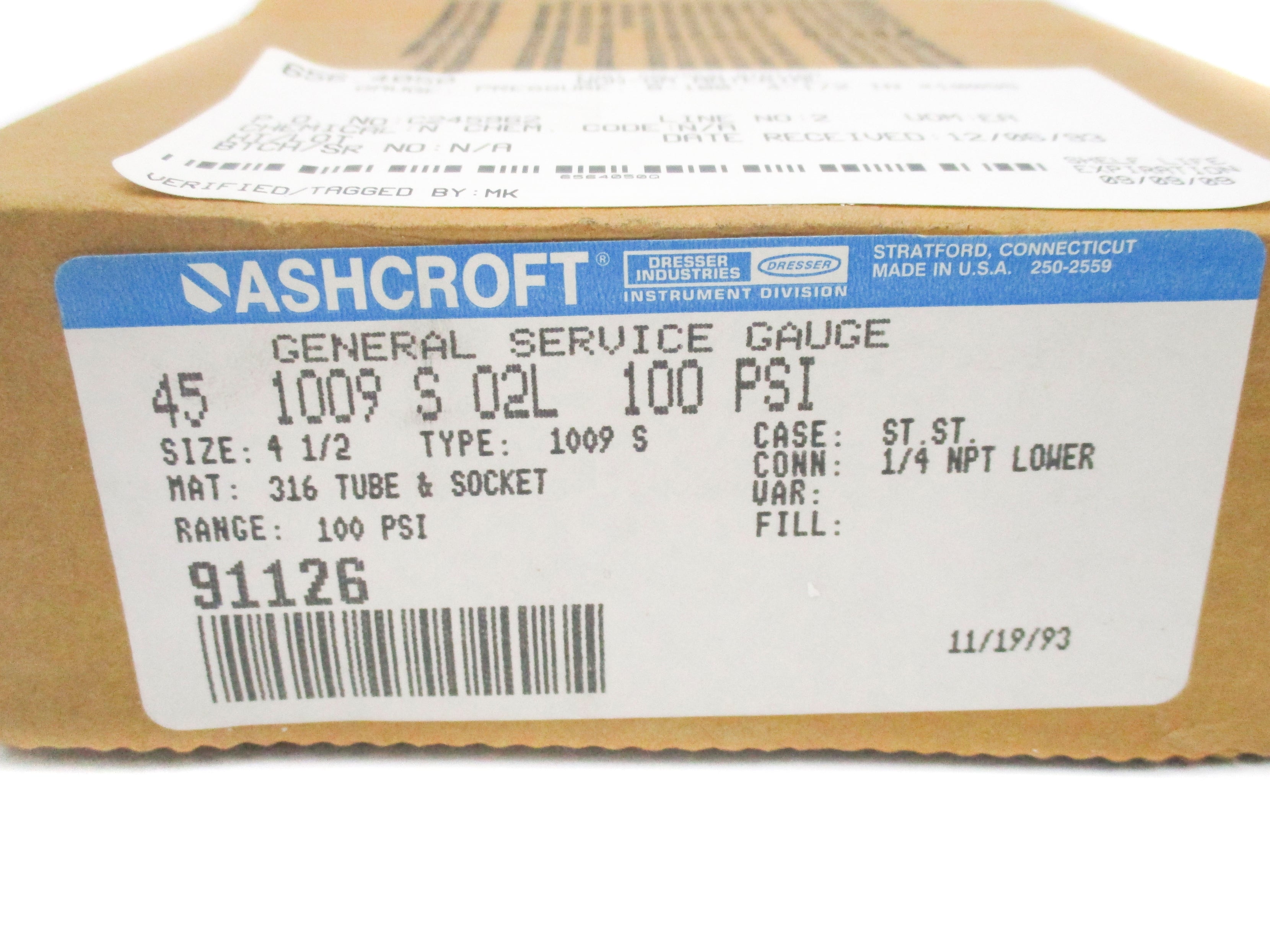 ASHCROFT 451009S02L100 0-100PSI NSMP