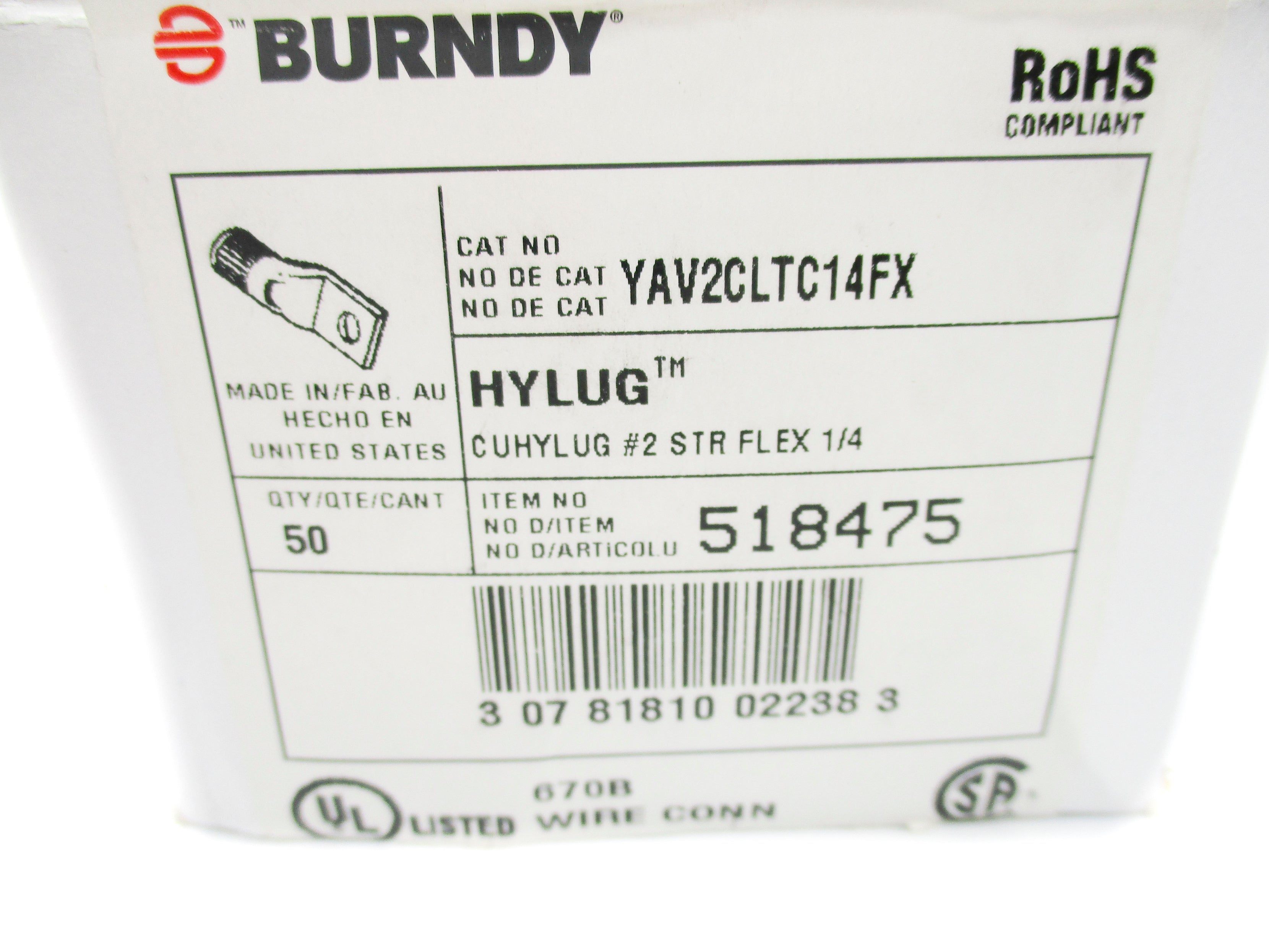 BURNDY YAV2CLTC14FX (PKG OF 50) NSMP