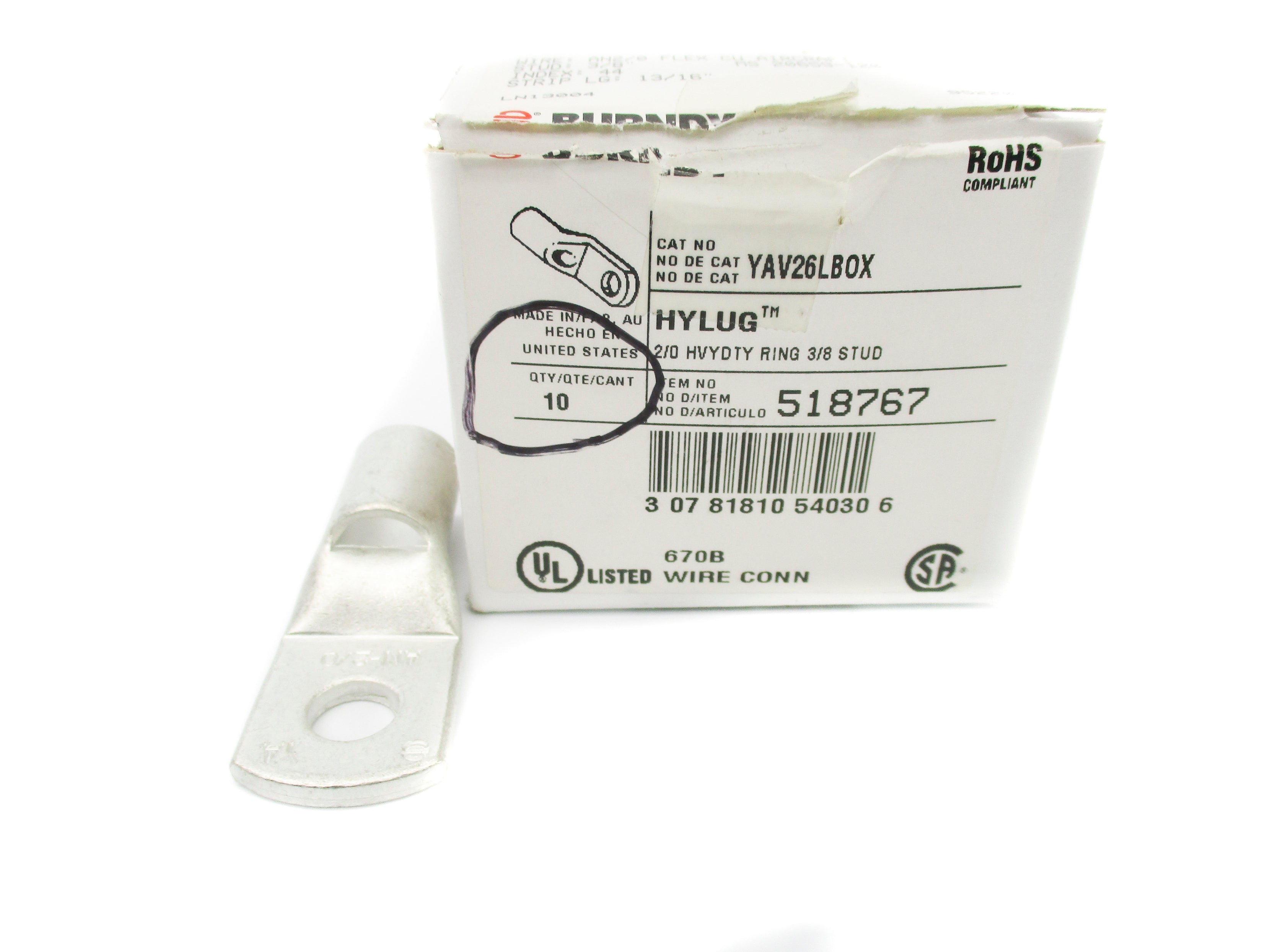 BURNDY YAV26LBOX (PKG OF 10) NSMP