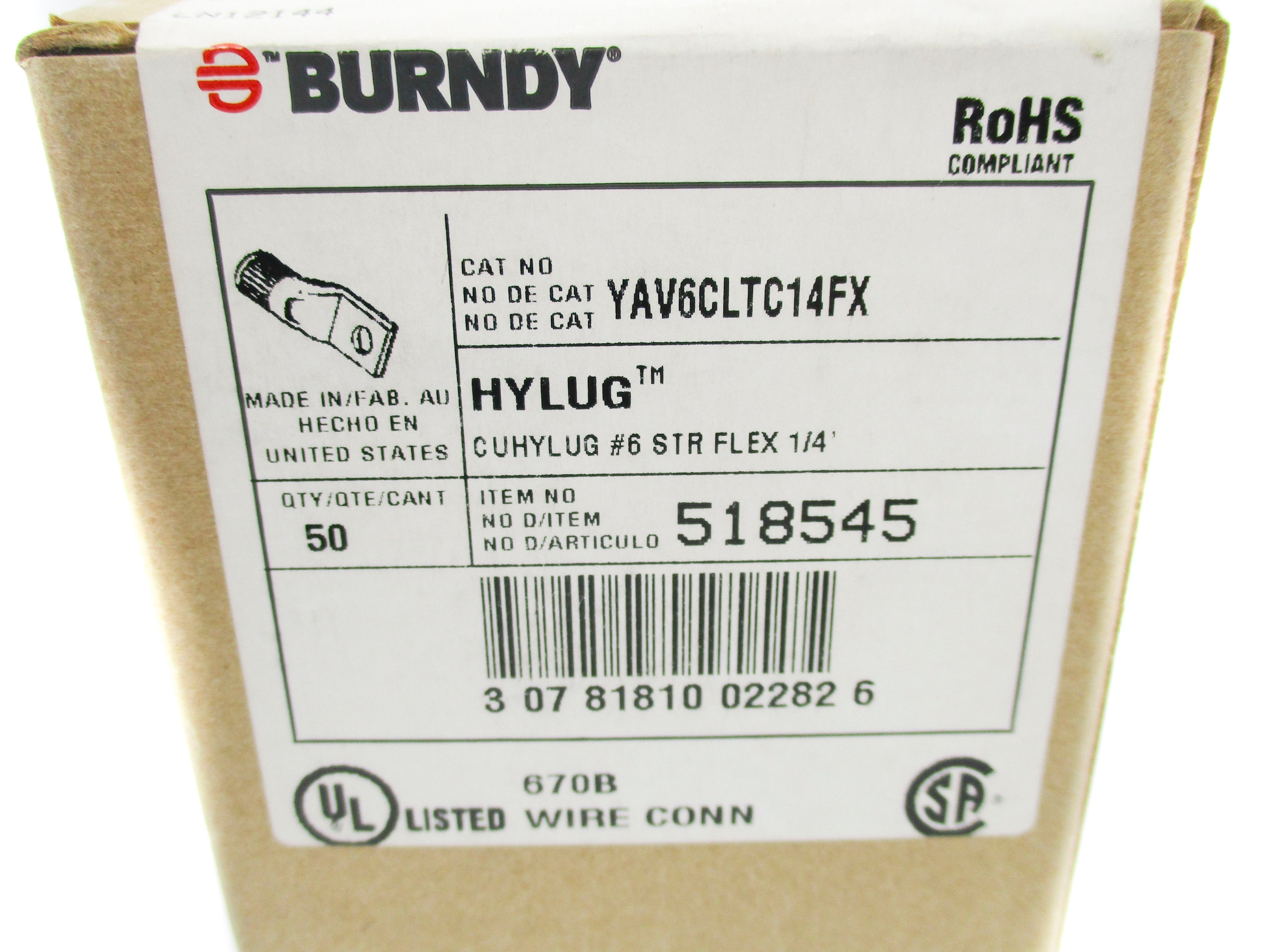 BURNDY YAV6CLTC14FX (PKG OF 50) NSMP