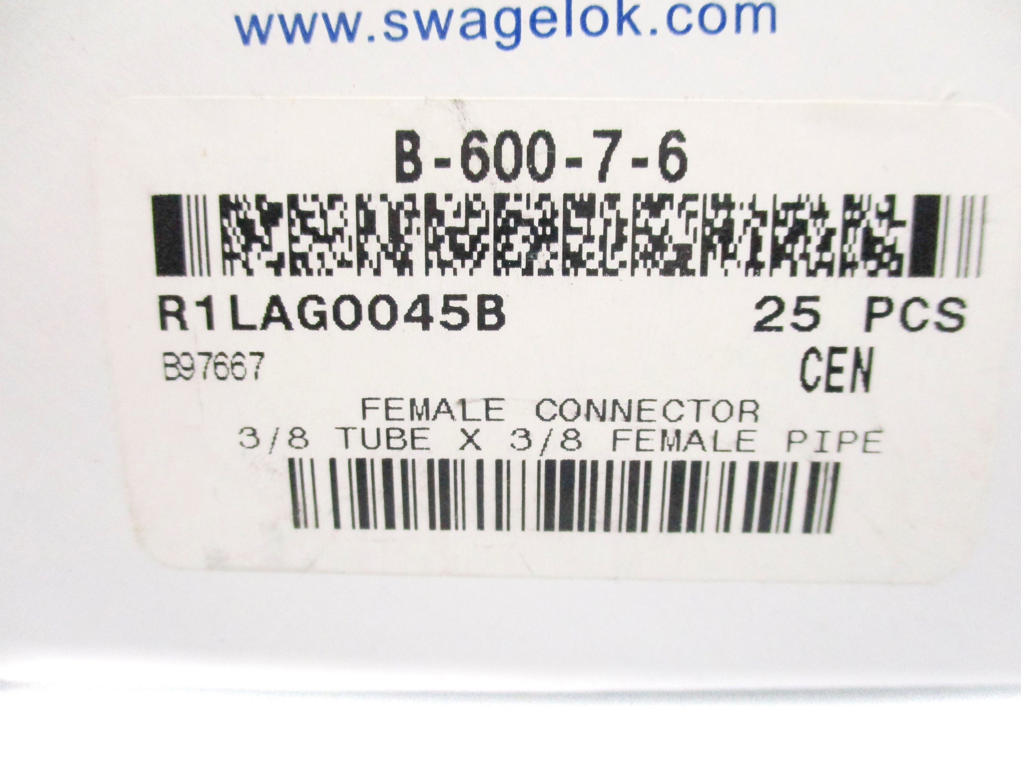 SWAGELOK B-600-7-6 (PKG OF 25) NSMP