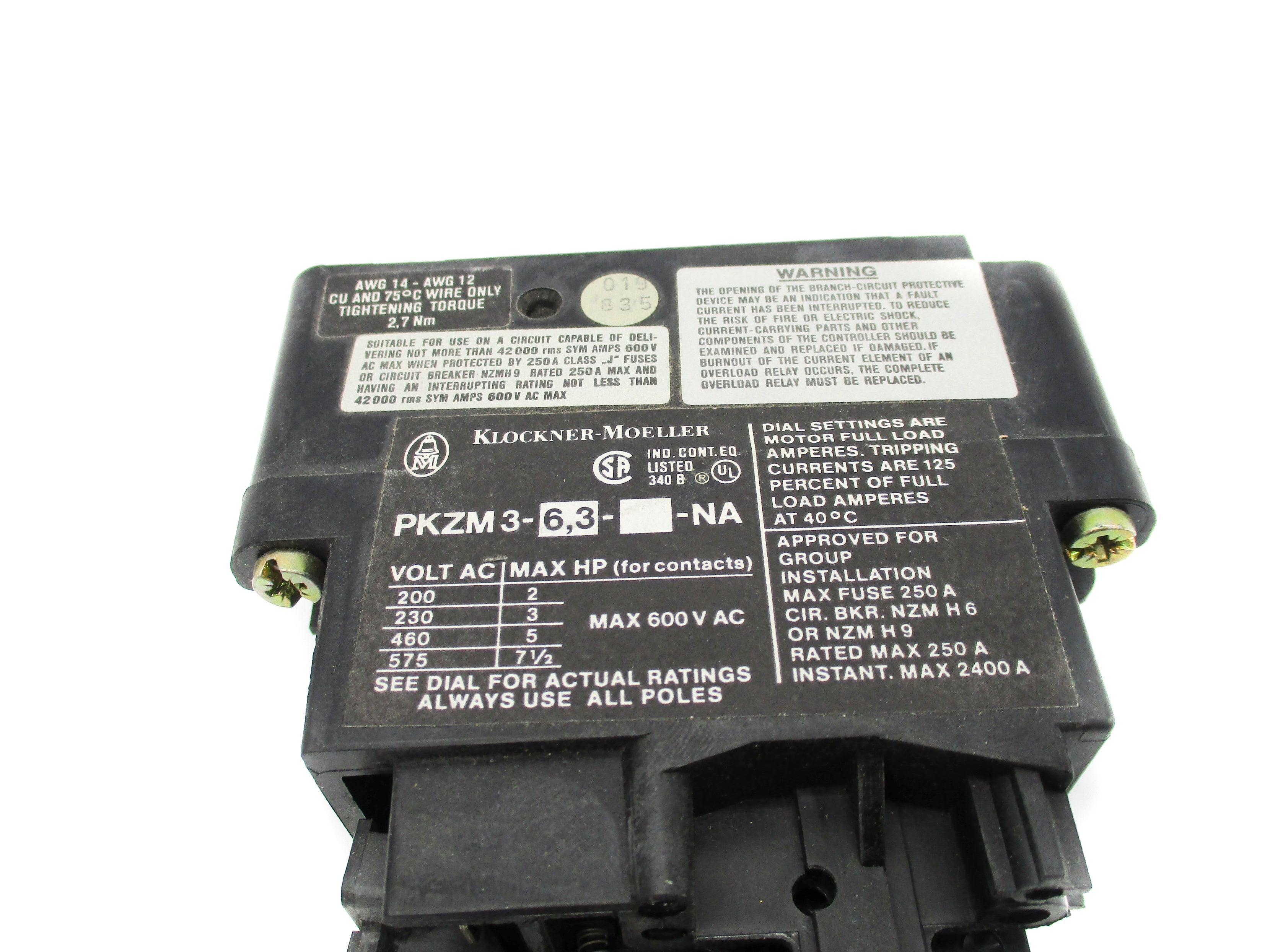 KLOCKNER MOELLER PKZM3-6,3-NA (AS PICTURED) NSNP