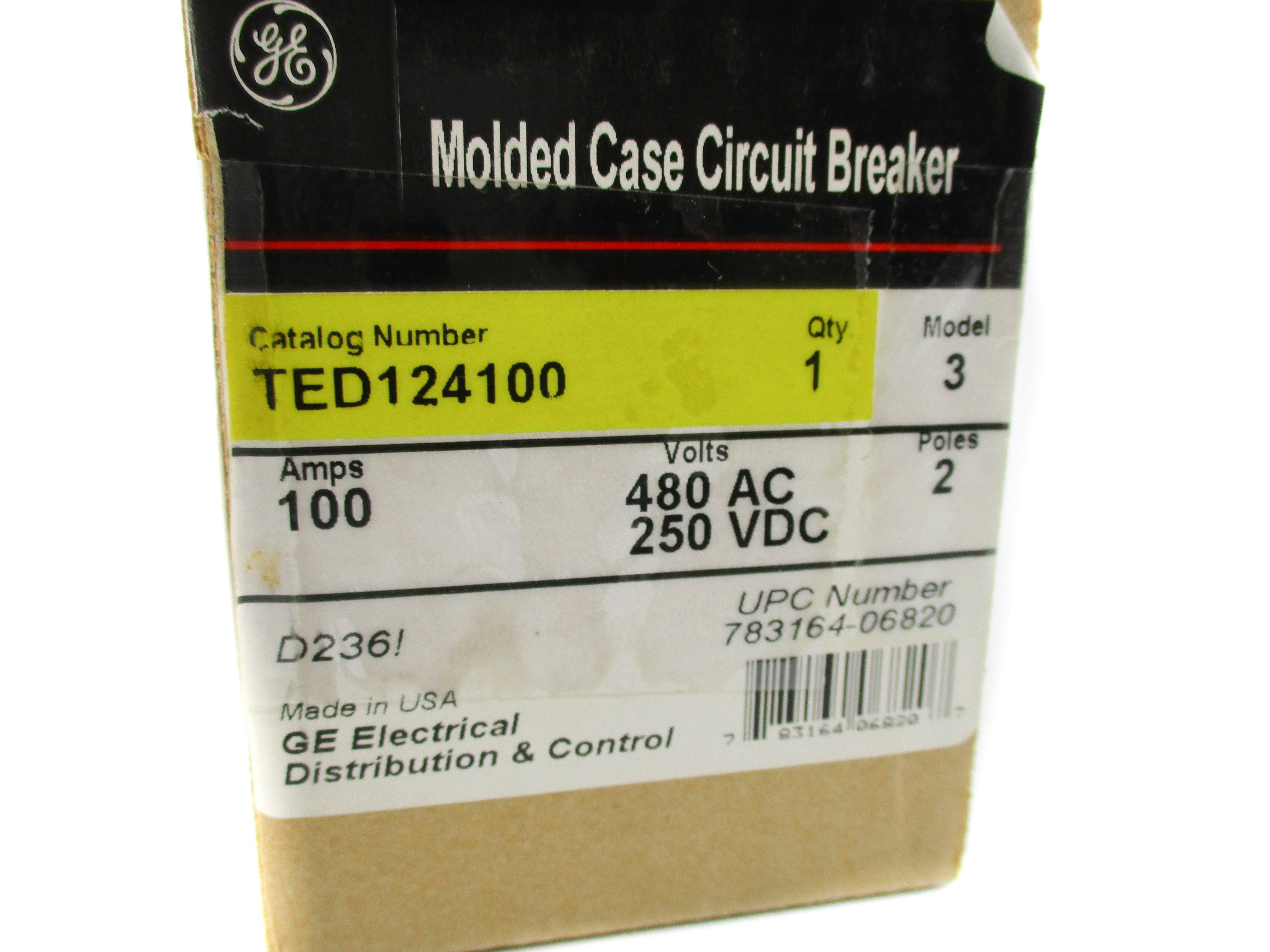 GENERAL ELECTRIC TED124100 100A 250VDC 480VAC NSMP