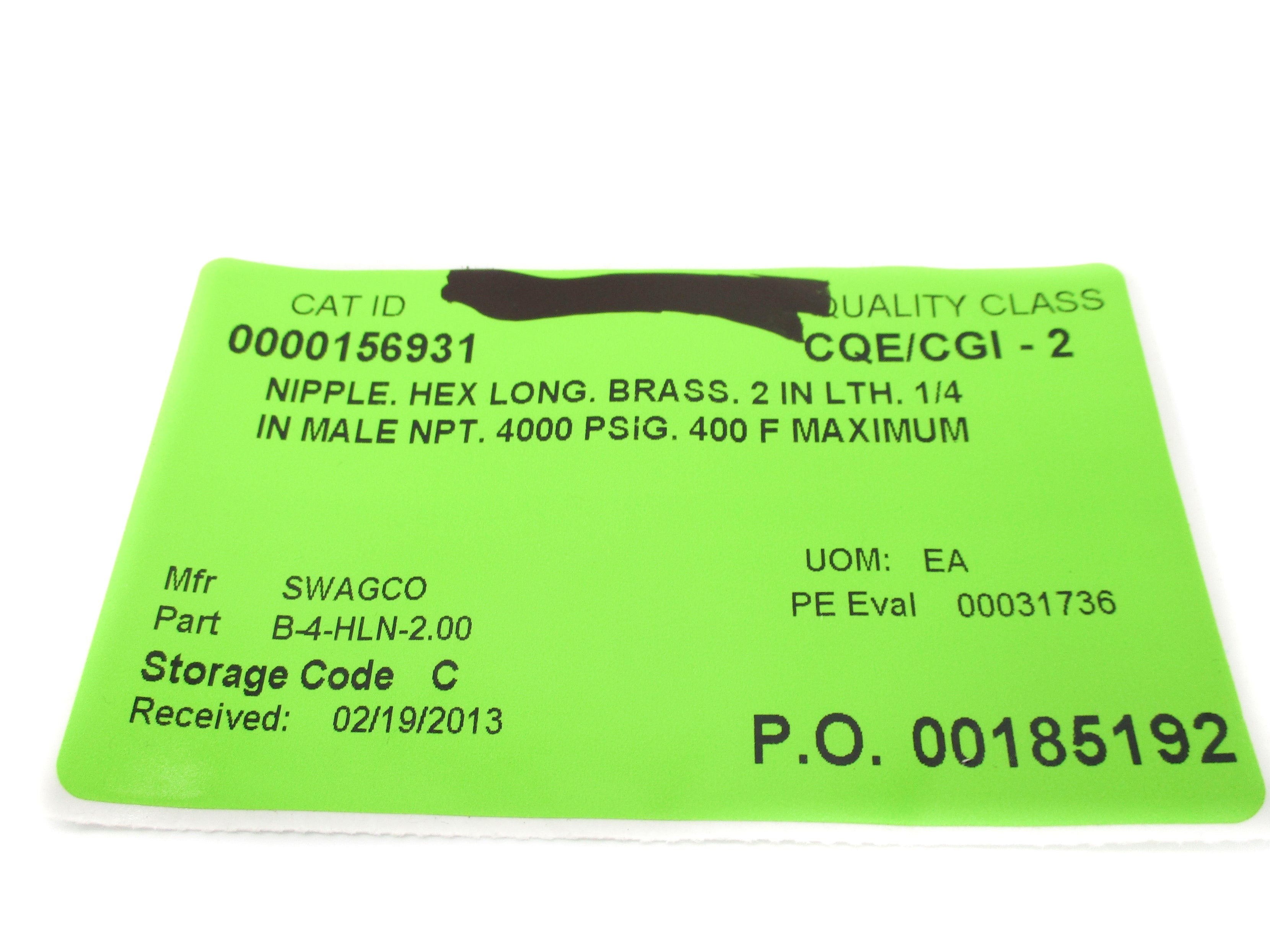 SWAGELOK B-4-HLN-2.00 NSNP