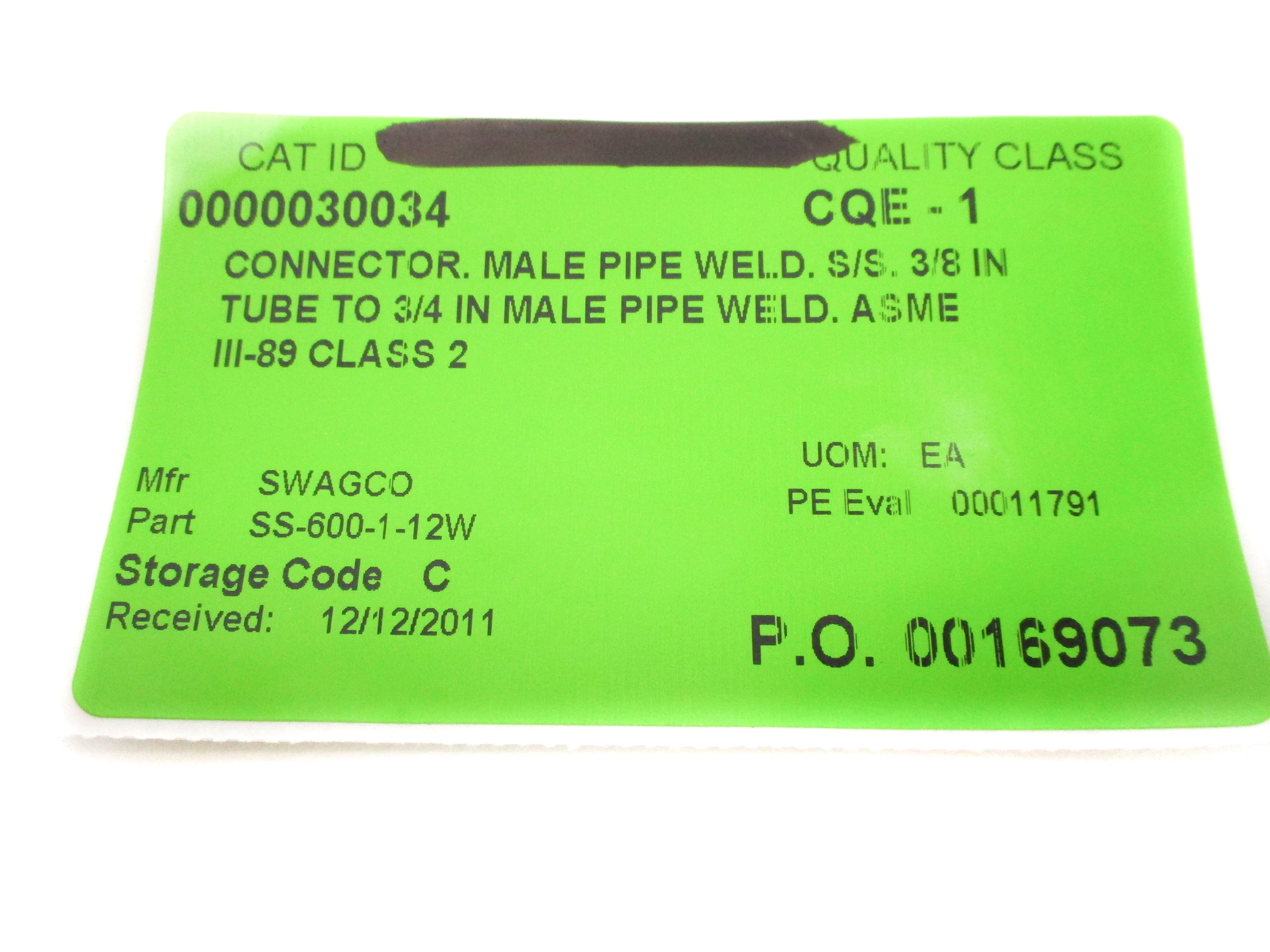 SWAGELOK SS-600-1-12W NSNP