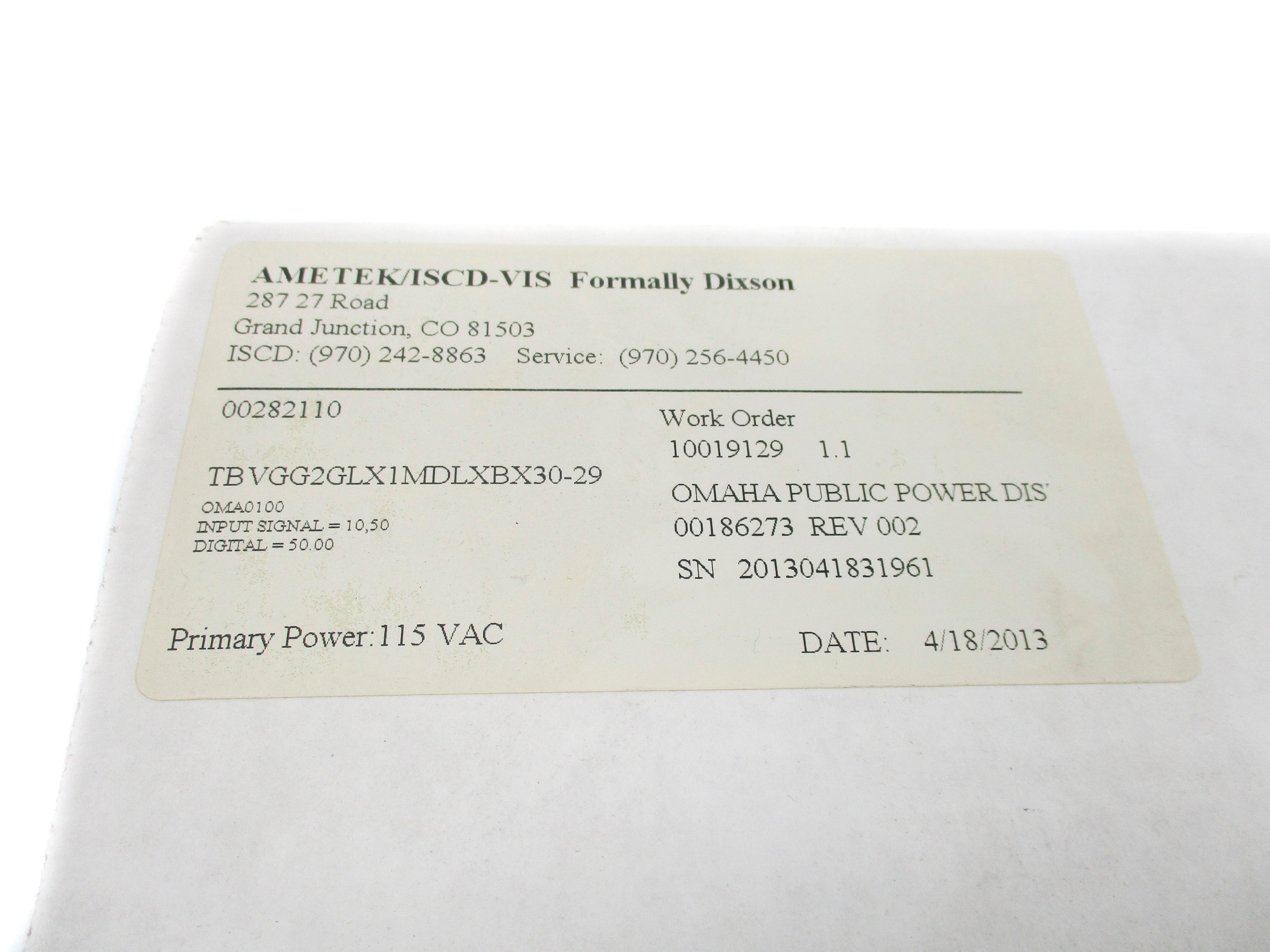 AMETEK TBVGG2GLX1MDLXBX30-29 0-50PSI NSMP