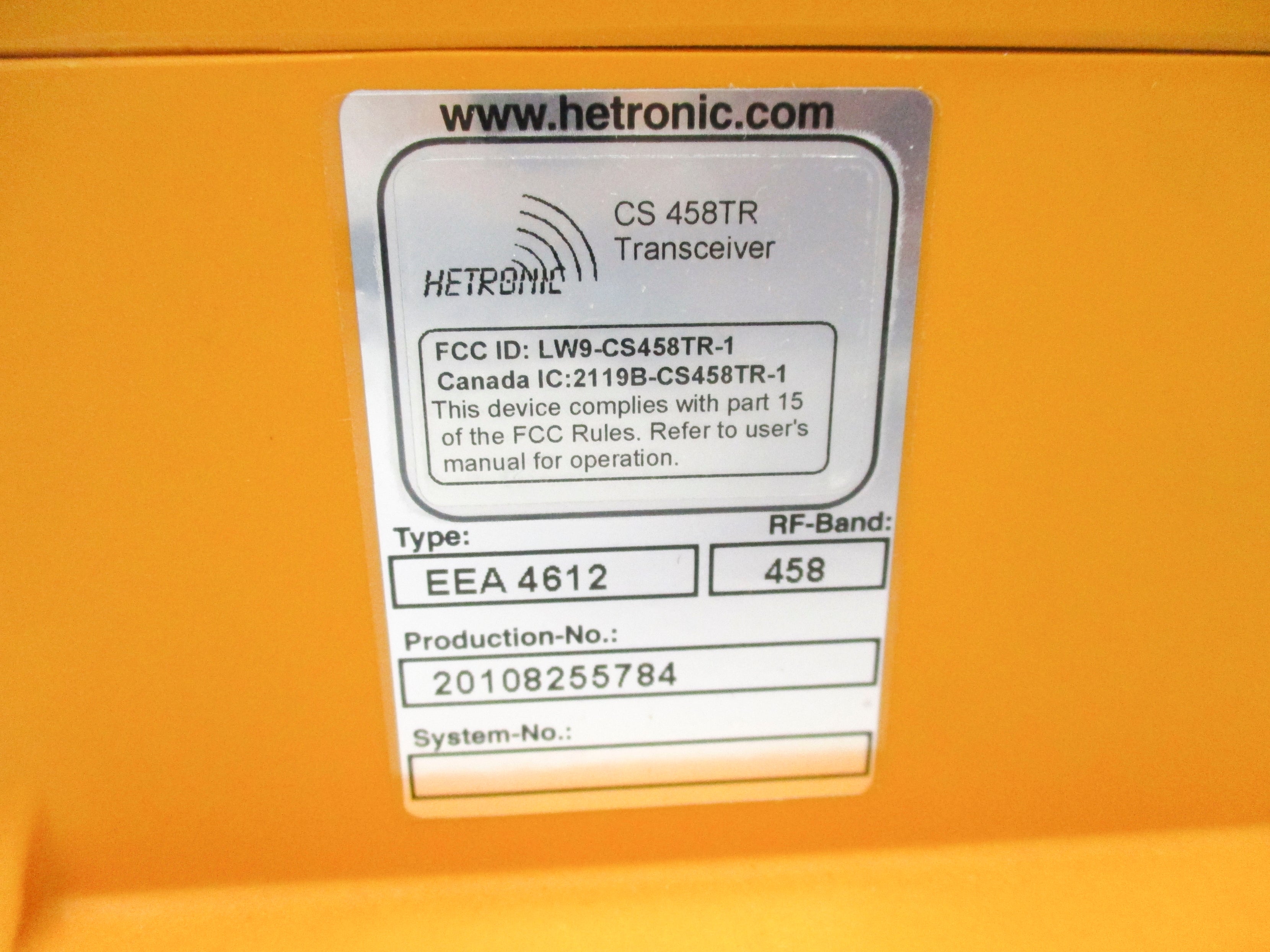 HETRONIC LW9-CS458TR-1 NSNP