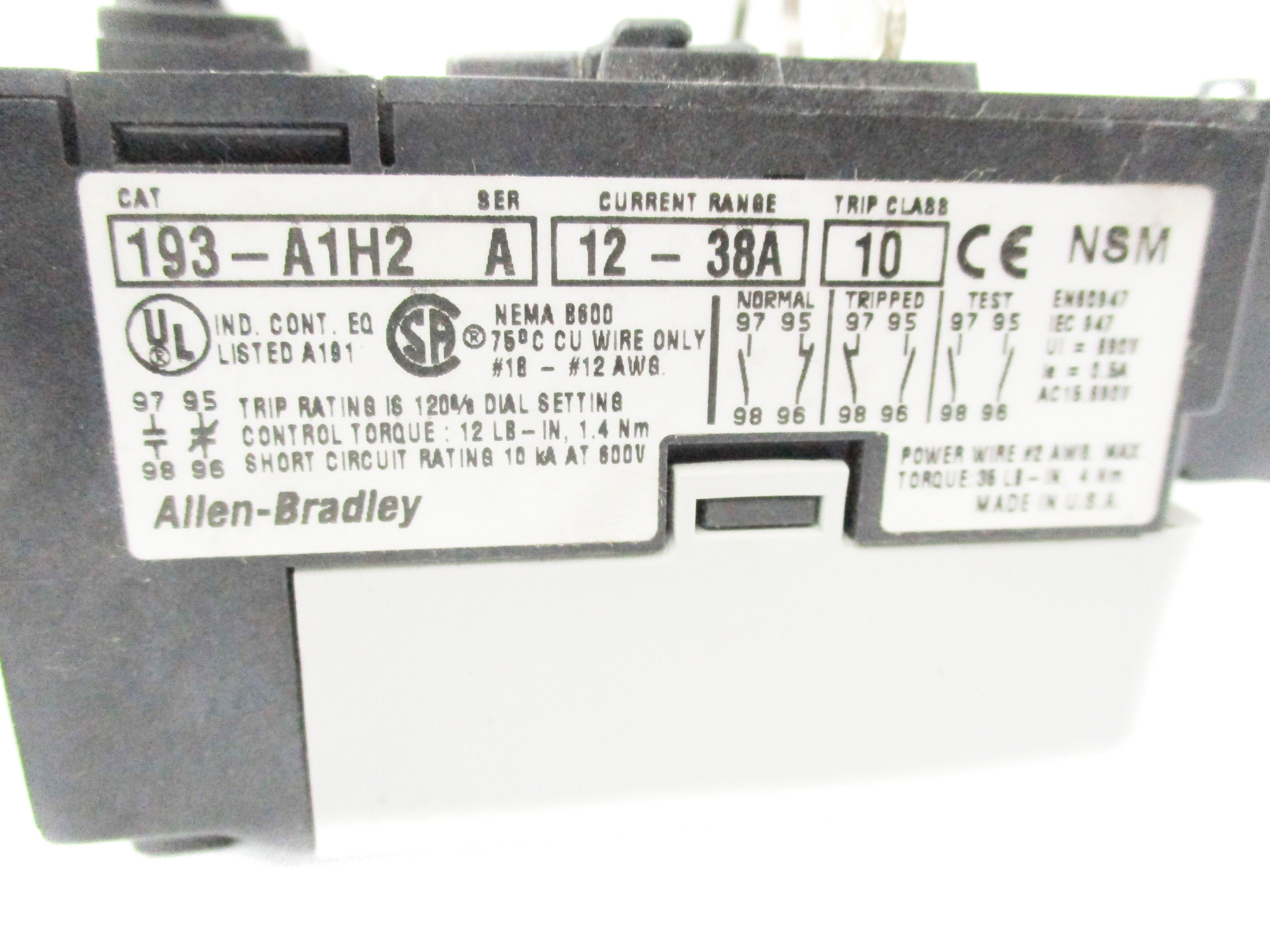 ALLEN BRADLEY 193-A1H2 SER. A 12-38A 690V NSNP