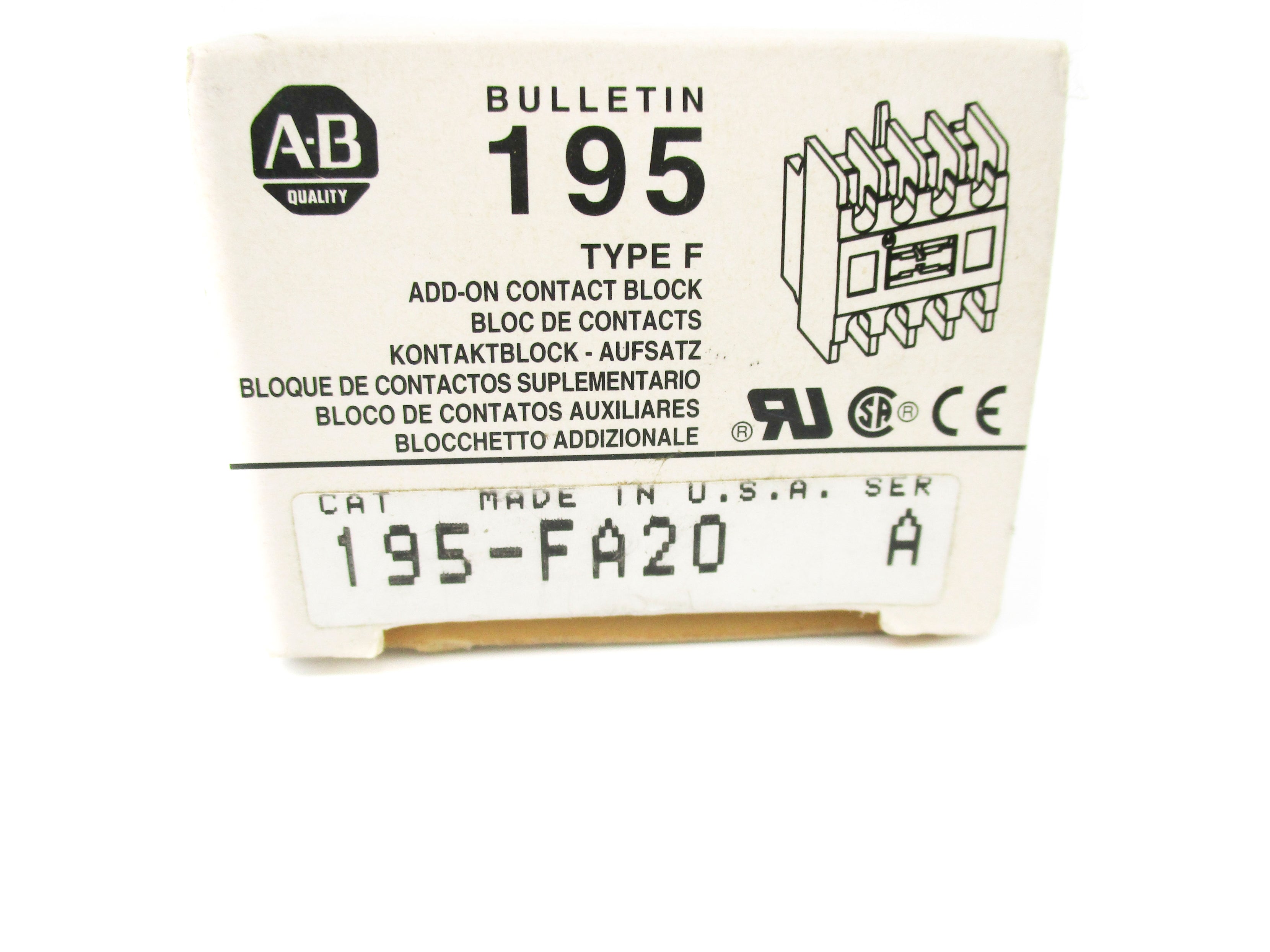 ALLEN BRADLEY 195-FA20 SER. A 600VAC 1.2A (GY/BL) NSMP