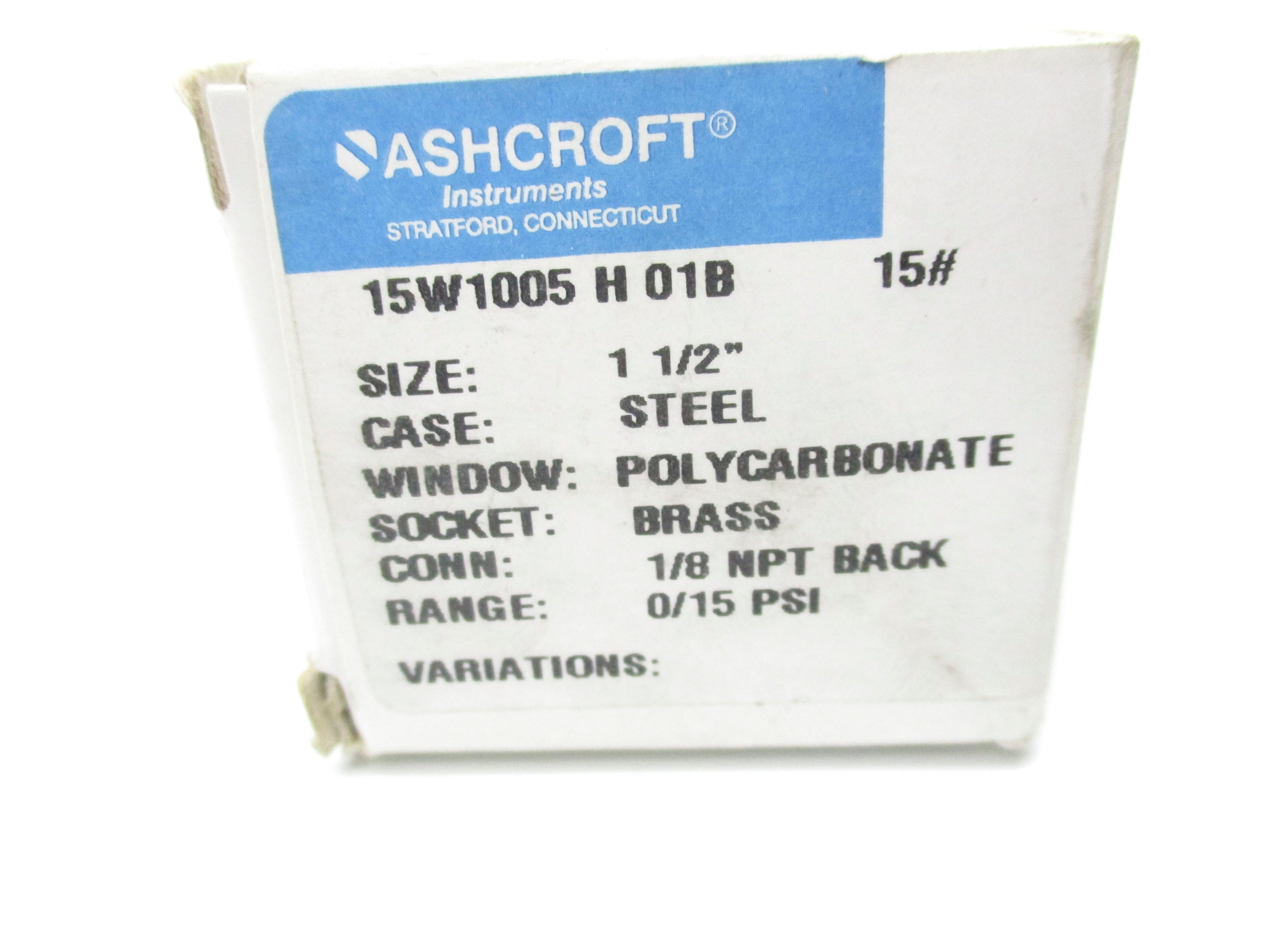 ASHCROFT 15W1005H01B15# 0-15PSI NSMP