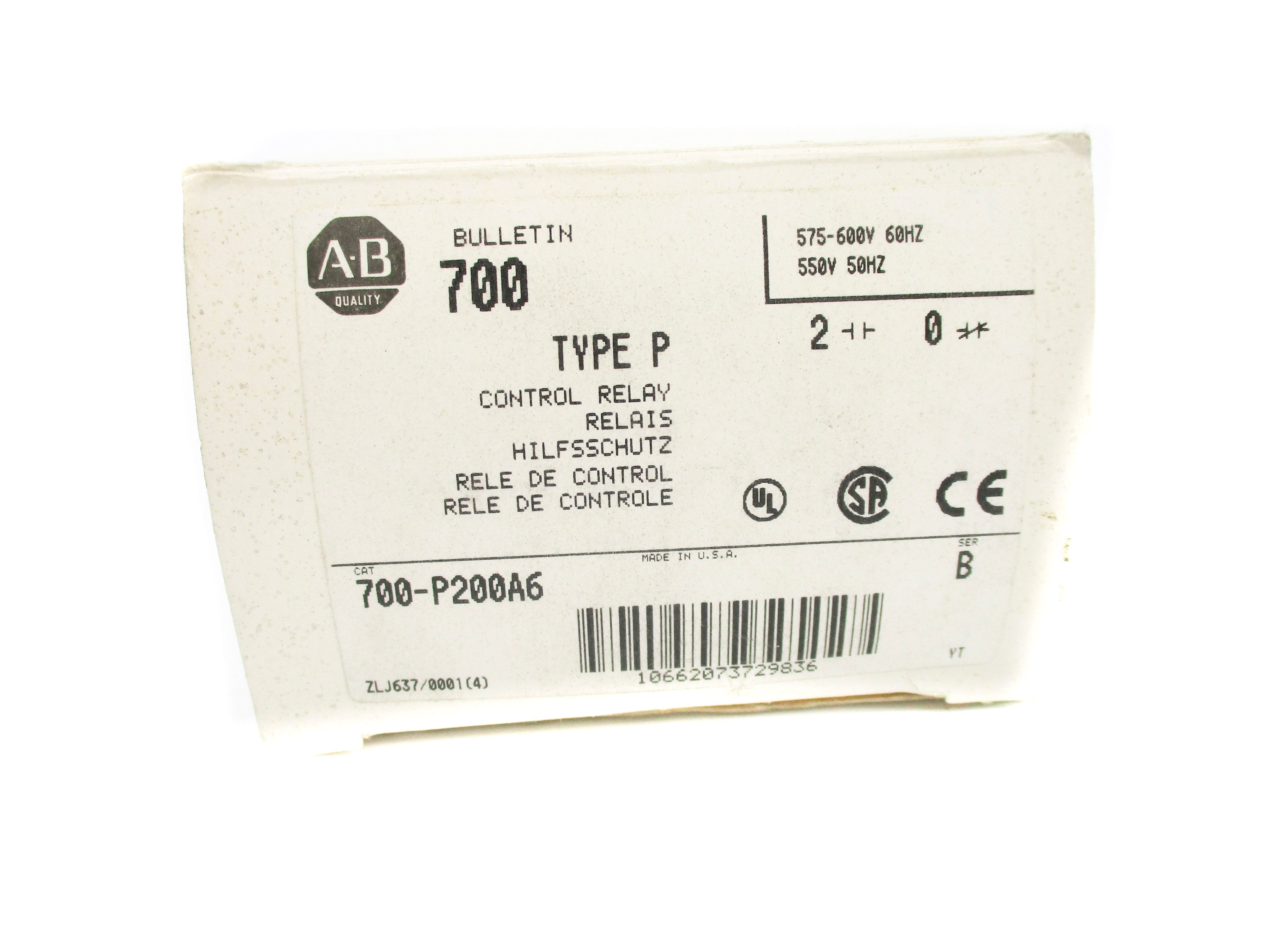 ALLEN BRADLEY 700-P200A6 SER. B 575-600V (WH) NSMP