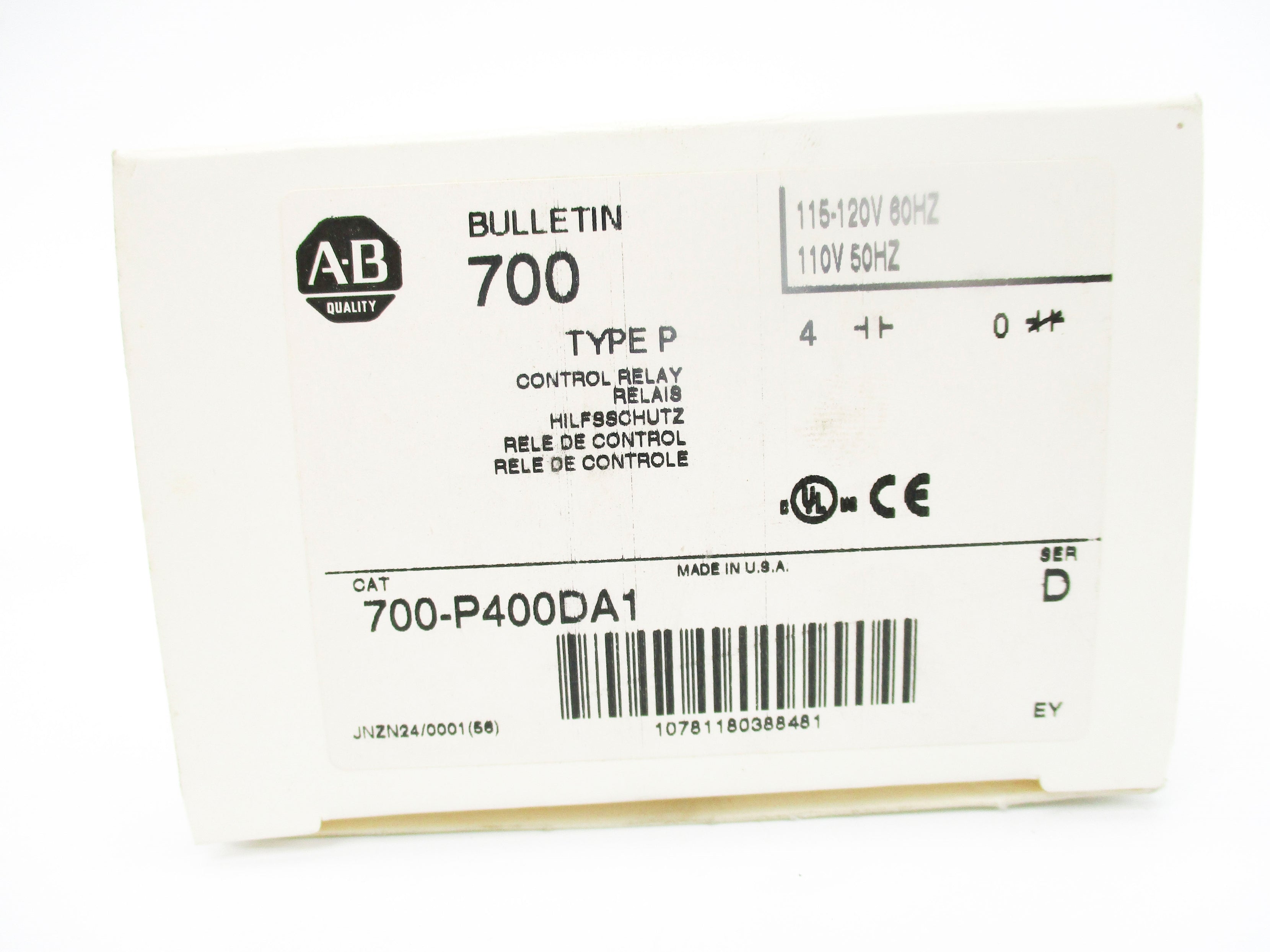 ALLEN BRADLEY 700-P400DA1 SER. D 120V (WH) NSMP