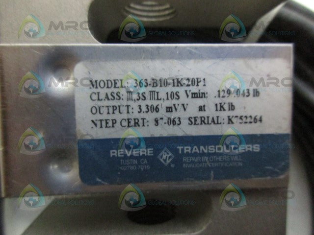 REVERE TRANSDUCERS 363-B10-1K-20P1 LOAD CELL 1Klbs *NEW NO BOX*
