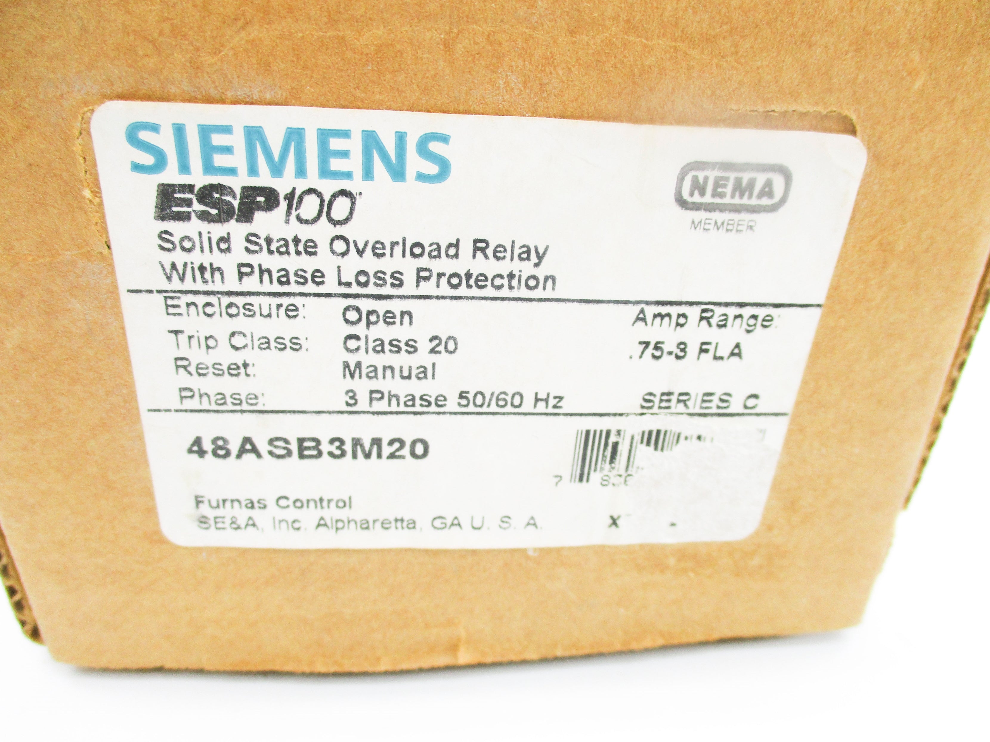 SIEMENS 48ASB3M20 SER. C 0.75-3A 600VAC NSMP