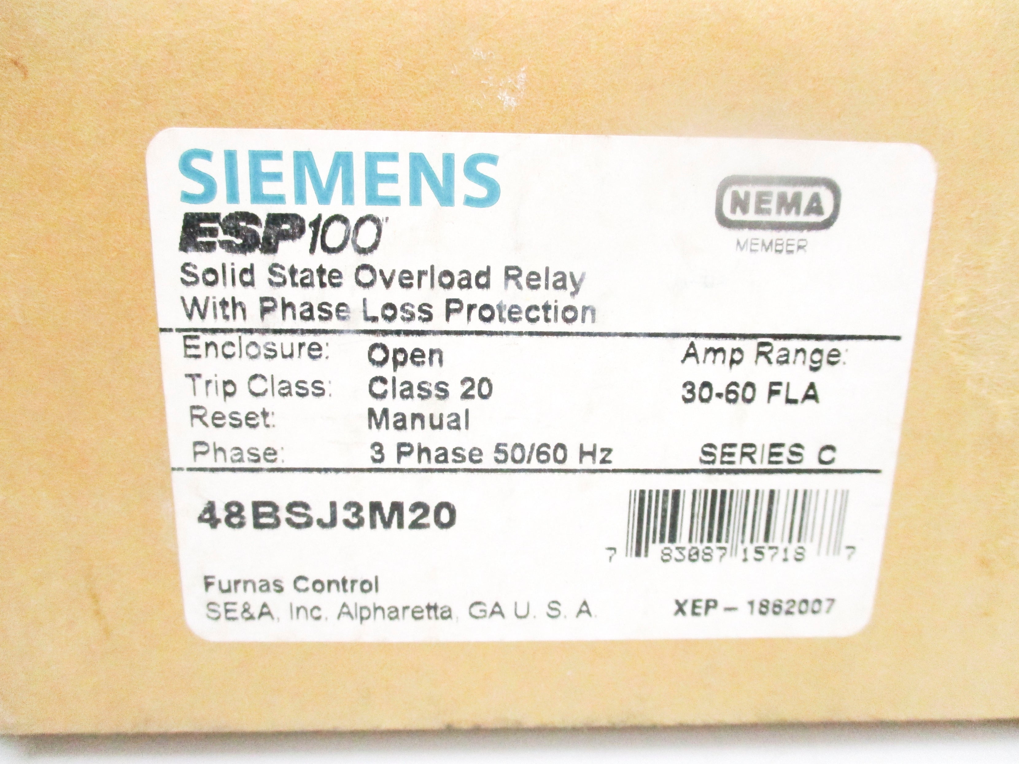 SIEMENS 48BSJ3M20 SER. C 30-60A 600VAC NSMP