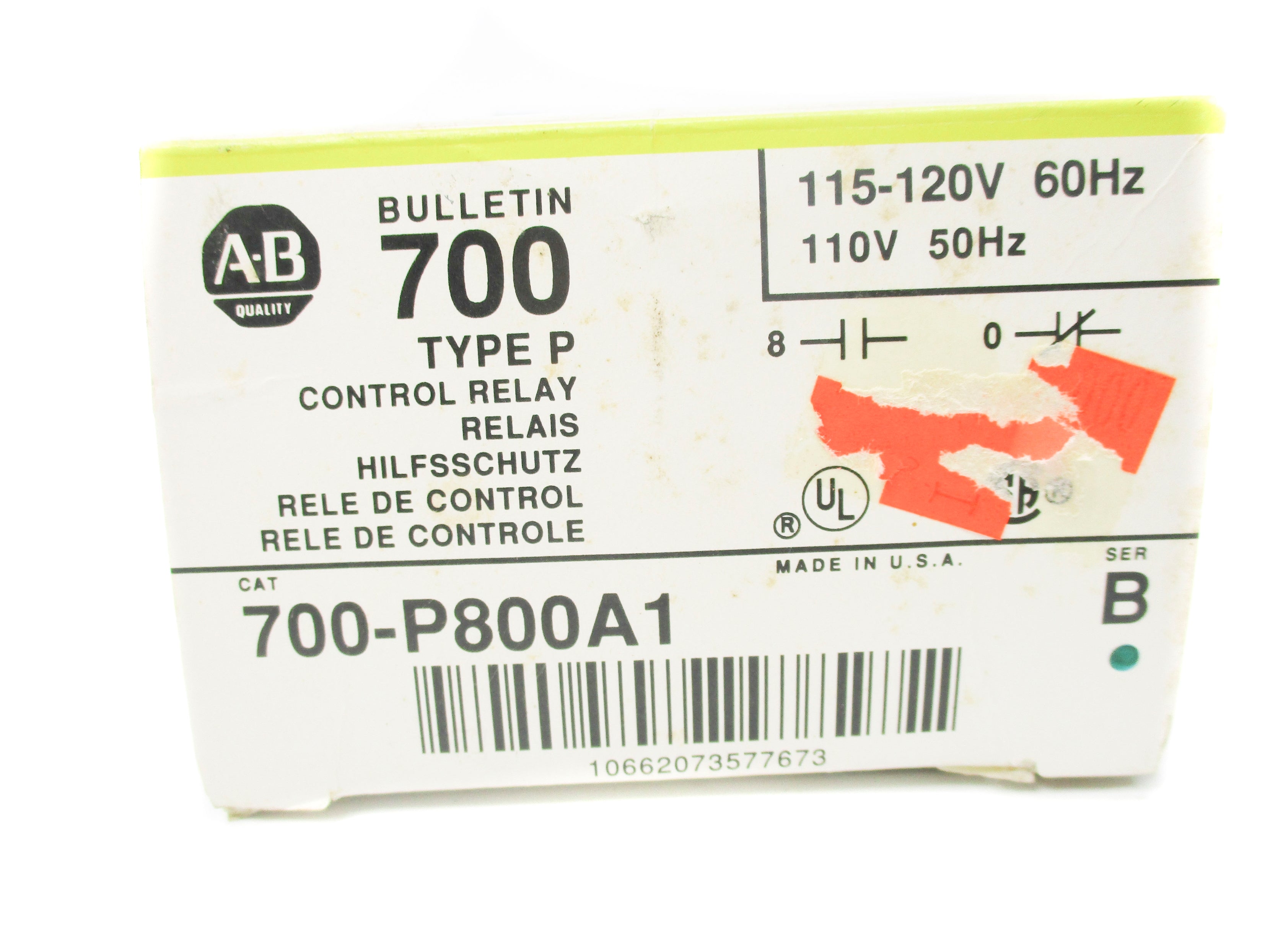 ALLEN BRADLEY 700-P800A1 SER. B 110/115-120V 10A (BK/YL) NSMP