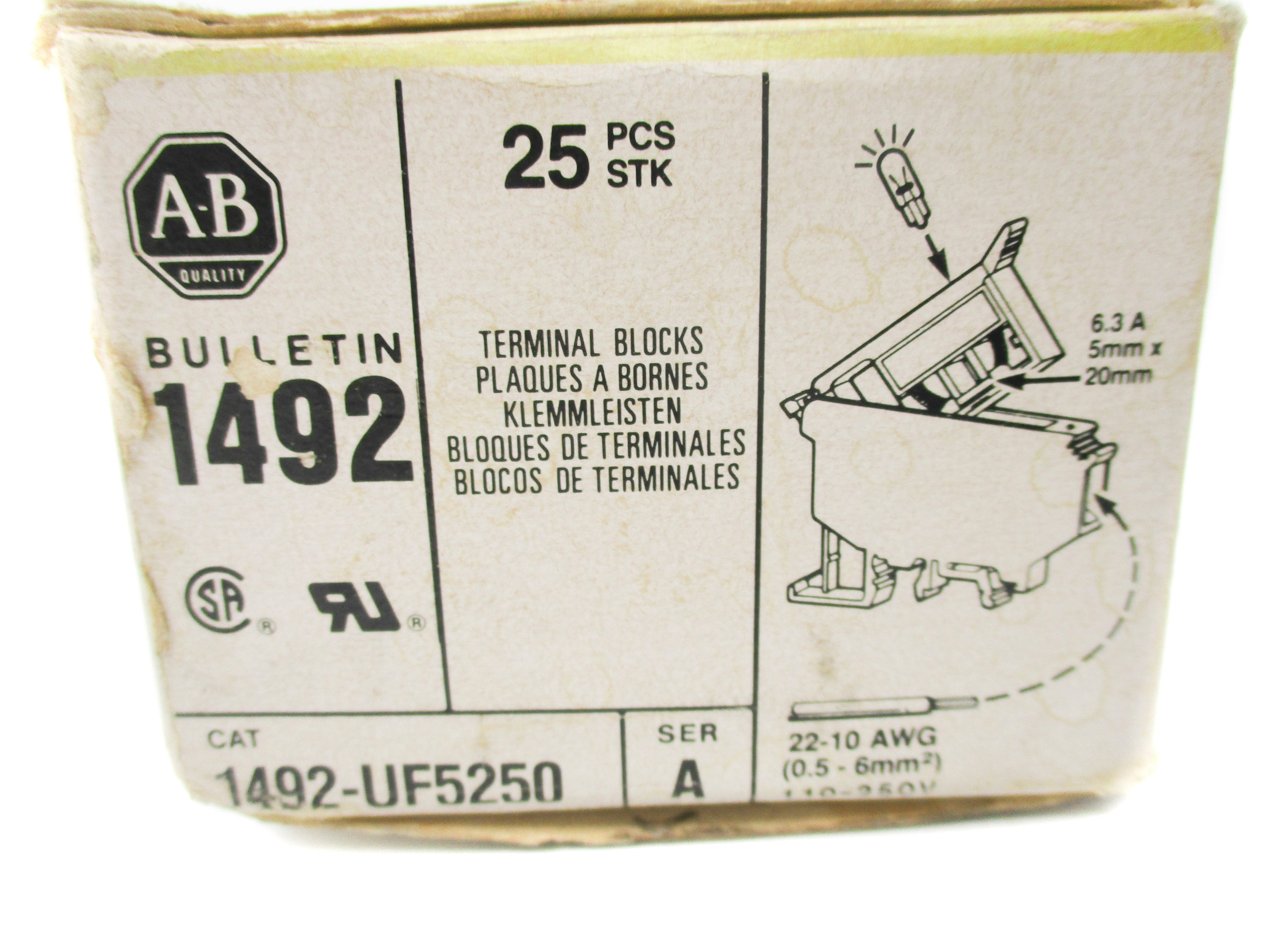 ALLEN BRADLEY 1492-UF5250 SER. A (PKG OF 25) (BK/YL) NSMP