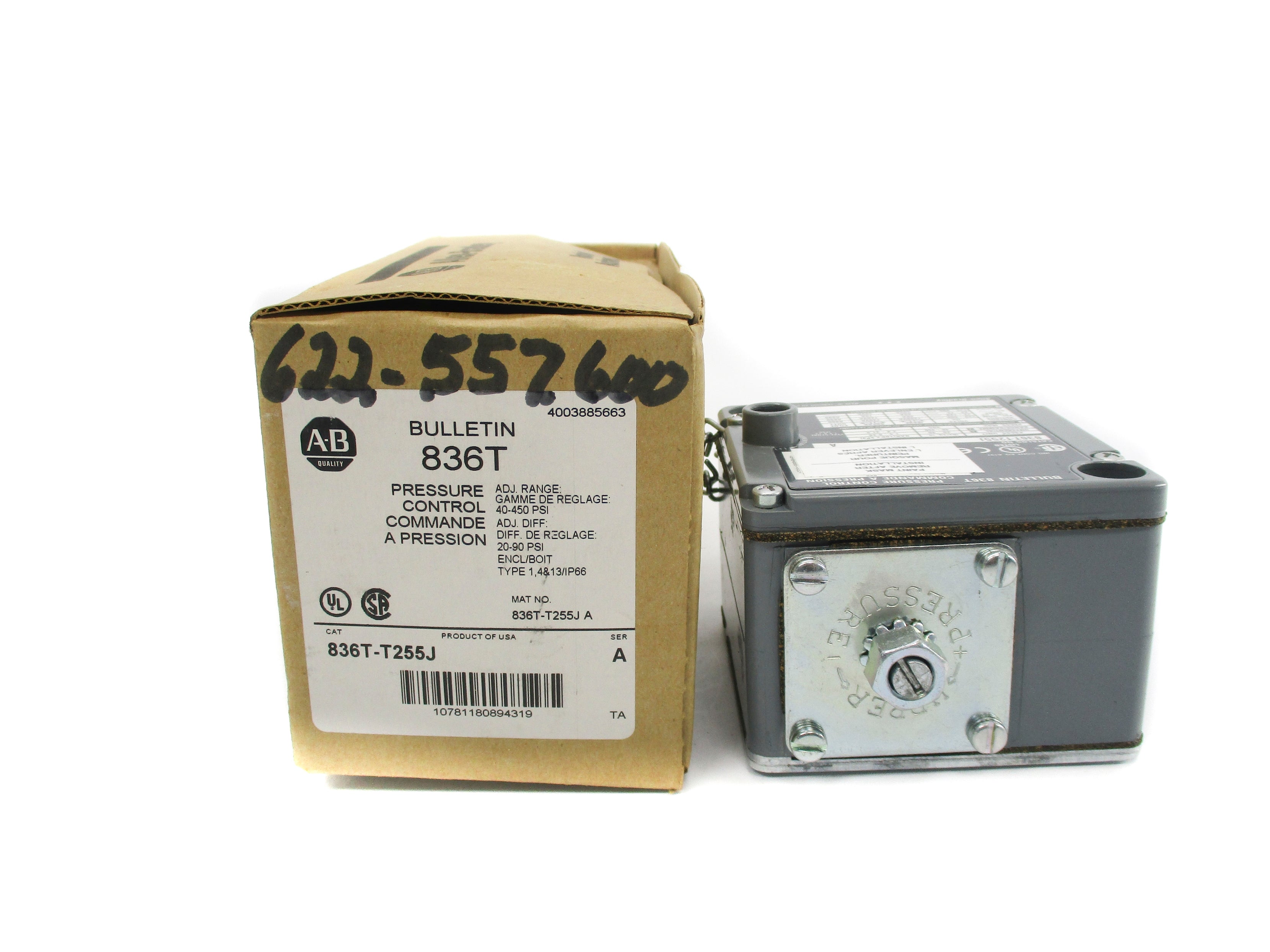 ALLEN BRADLEY 836T-T255J SER. A 40-450PSI (BR/WH) NSMP