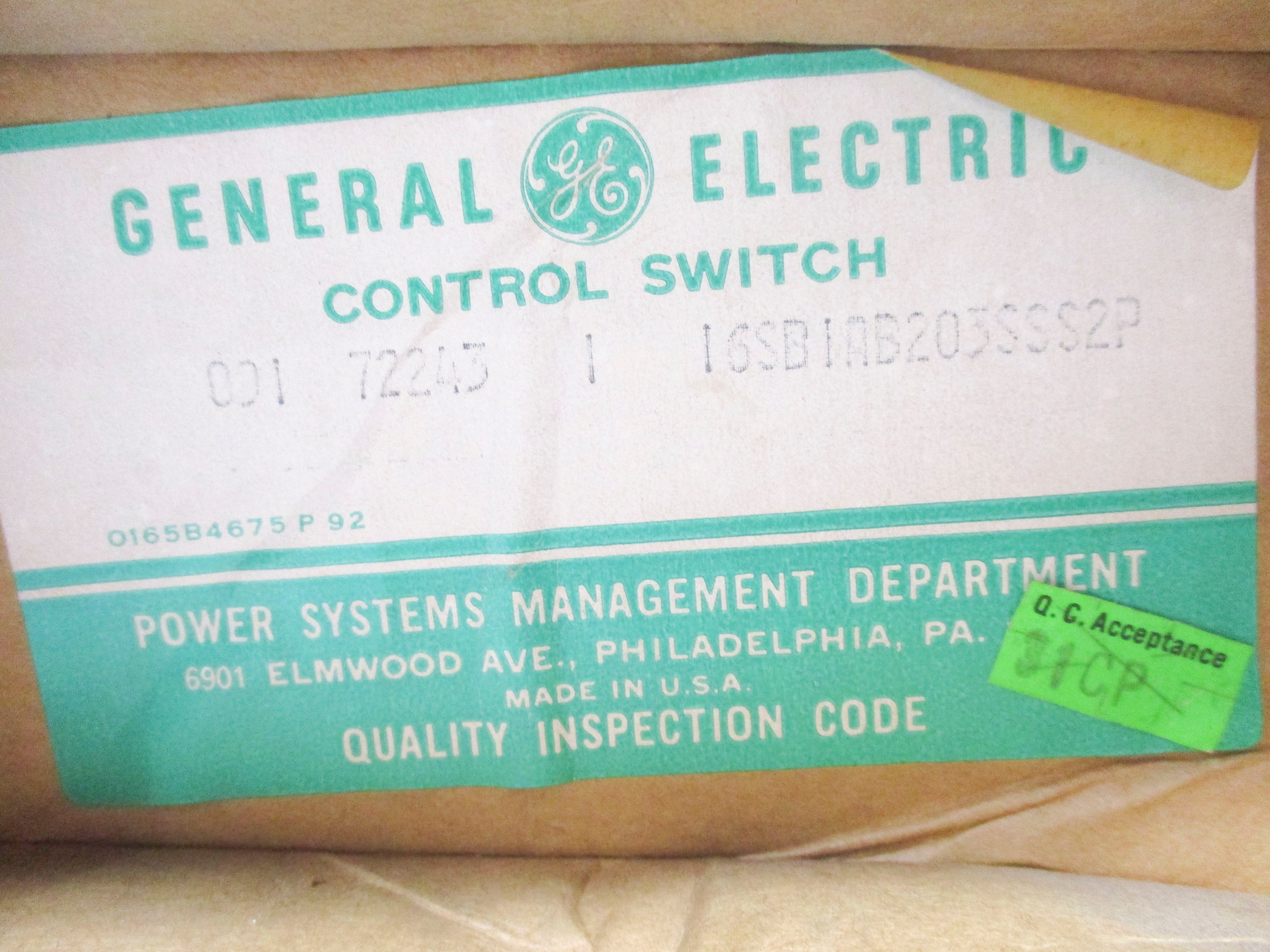 GENERAL ELECTRIC 16SB1AB203SSS2P NSMP