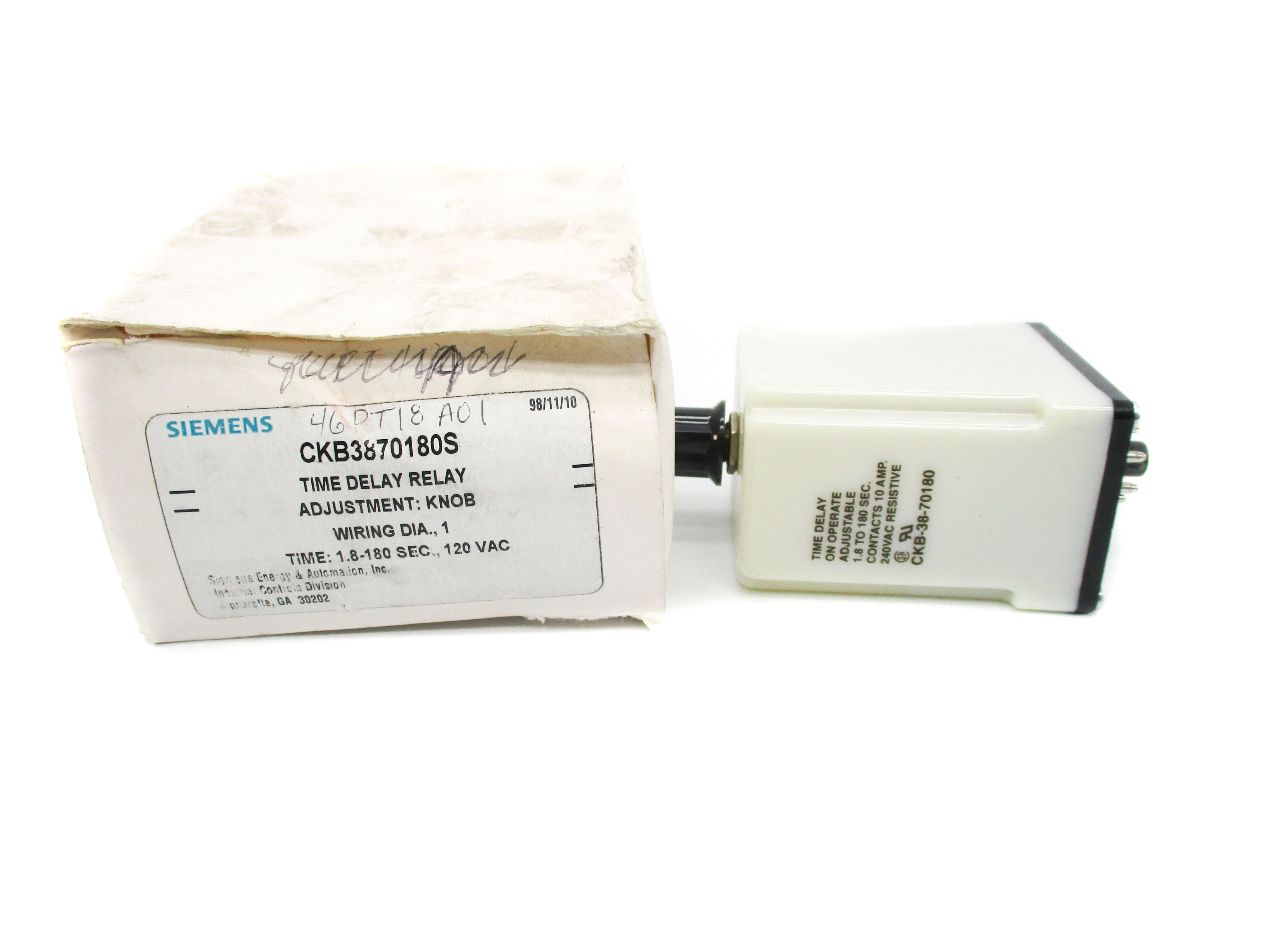 SIEMENS CKB3870180S 1.8-180SEC 10A 120VAC NSMP