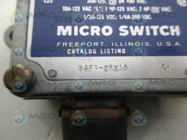 MICROSWITCH BAF1-2RN18-RH LIMIT SWITCH (GREY BODY) *USED*