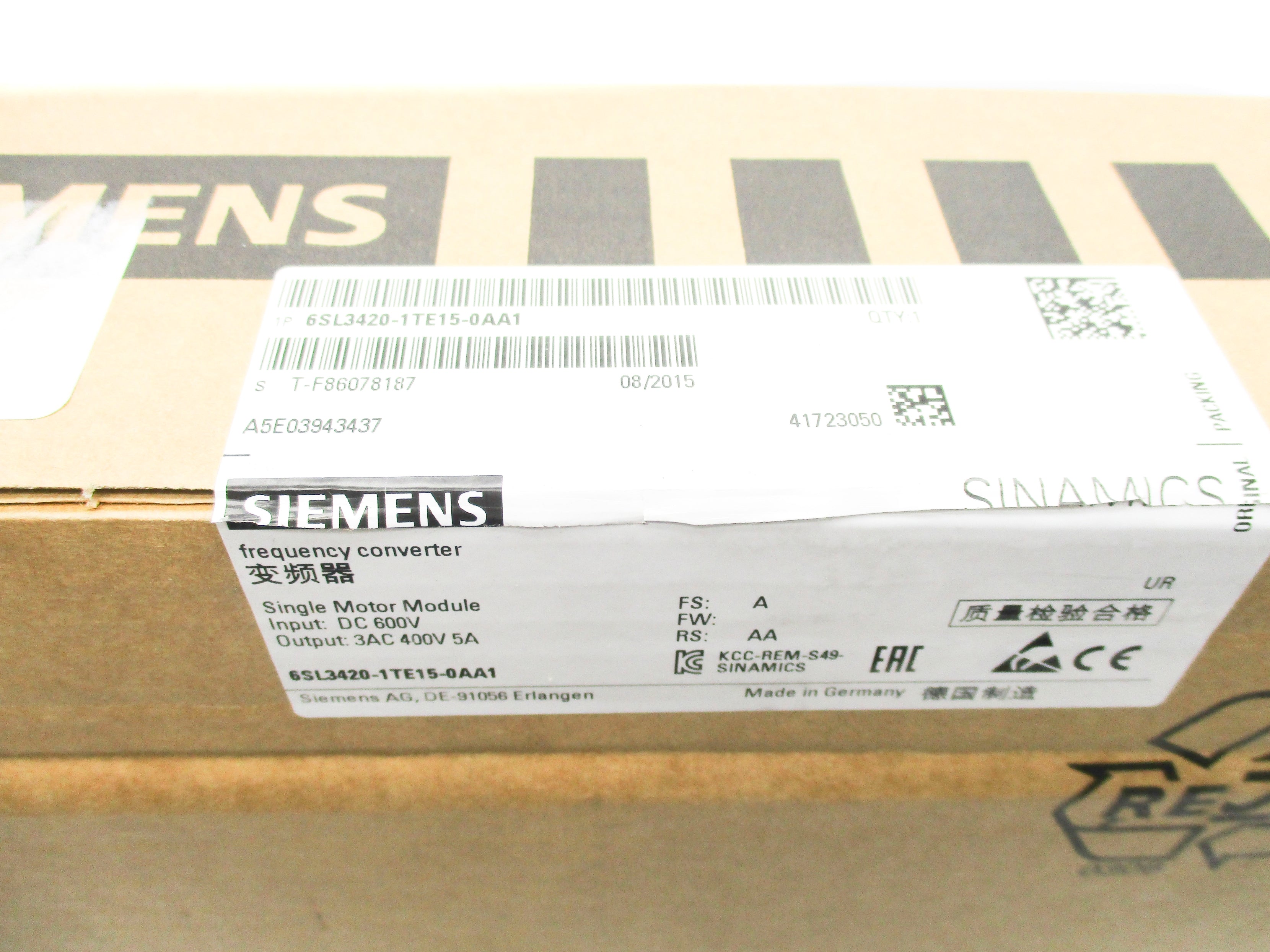 SIEMENS 6SL3420-1TE15-0AA1 600VDC NSMP