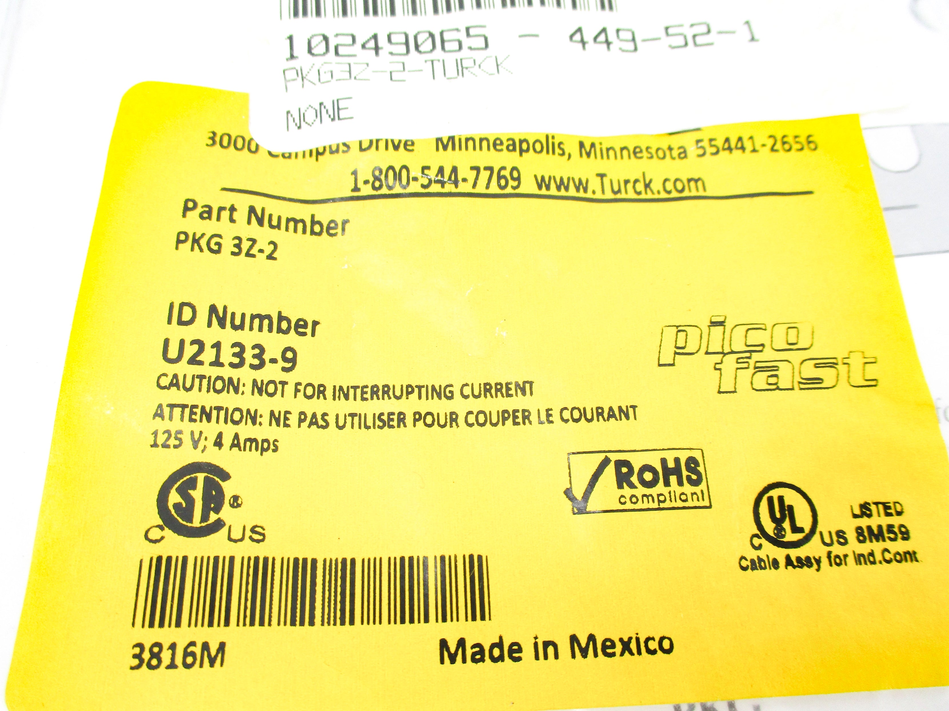 TURCK PKG3Z-2 U2133-9 125V 4A NSMP