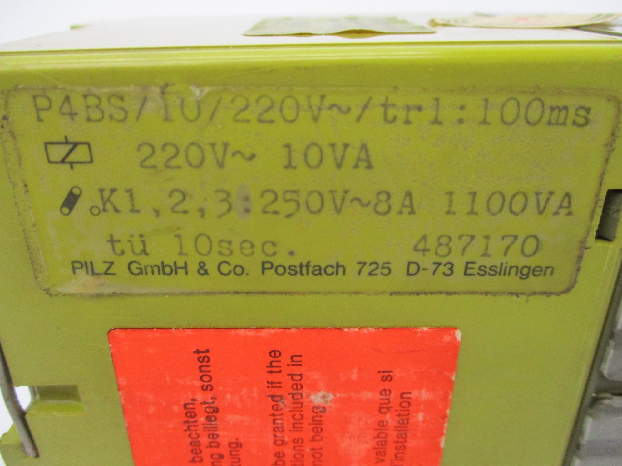 PILZ P4BS/10/220V/TRI:100MS 8A 220V UNMP