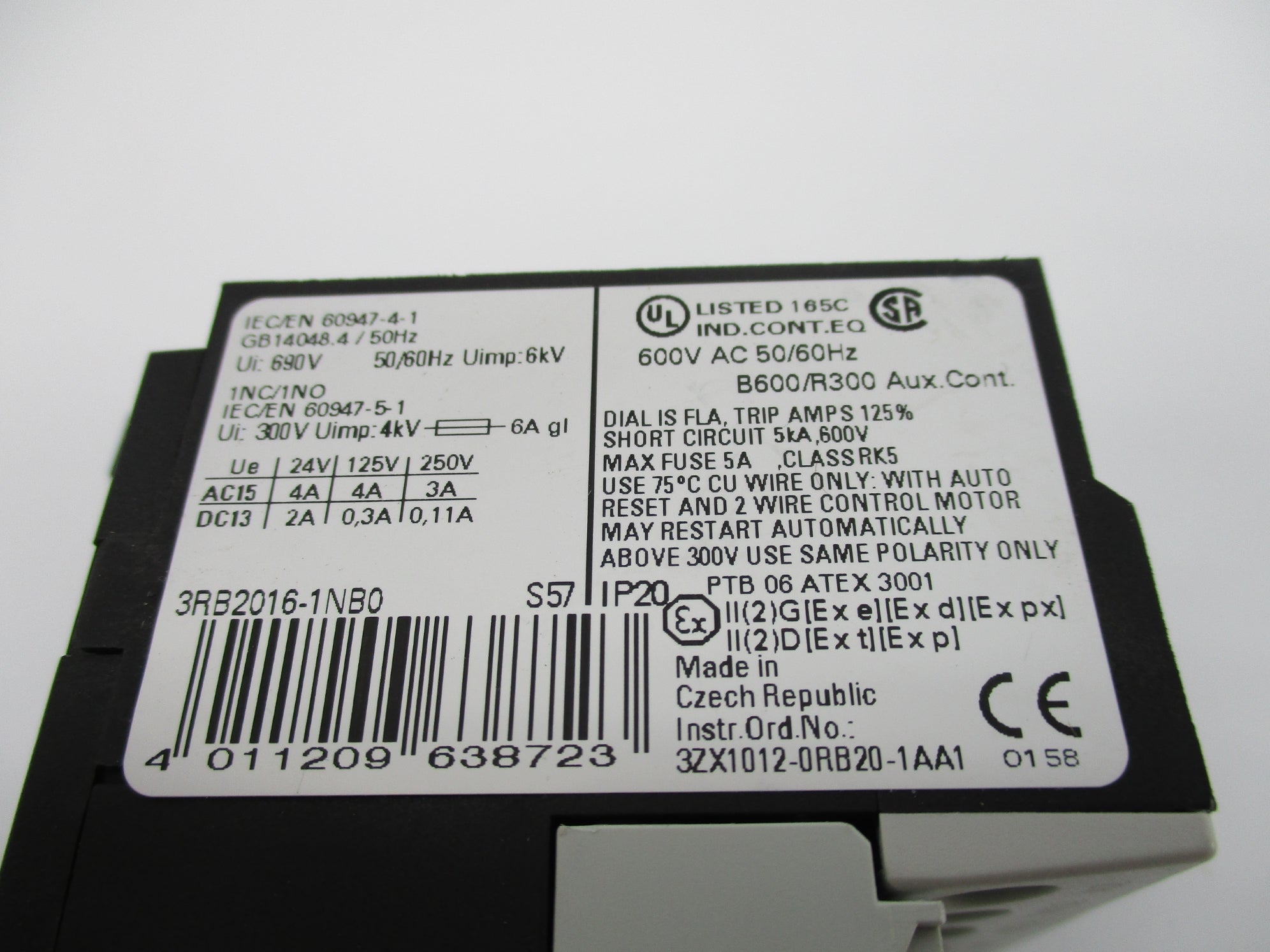 SIEMENS 3RB2016-1NB0 5A 600VAC UNMP