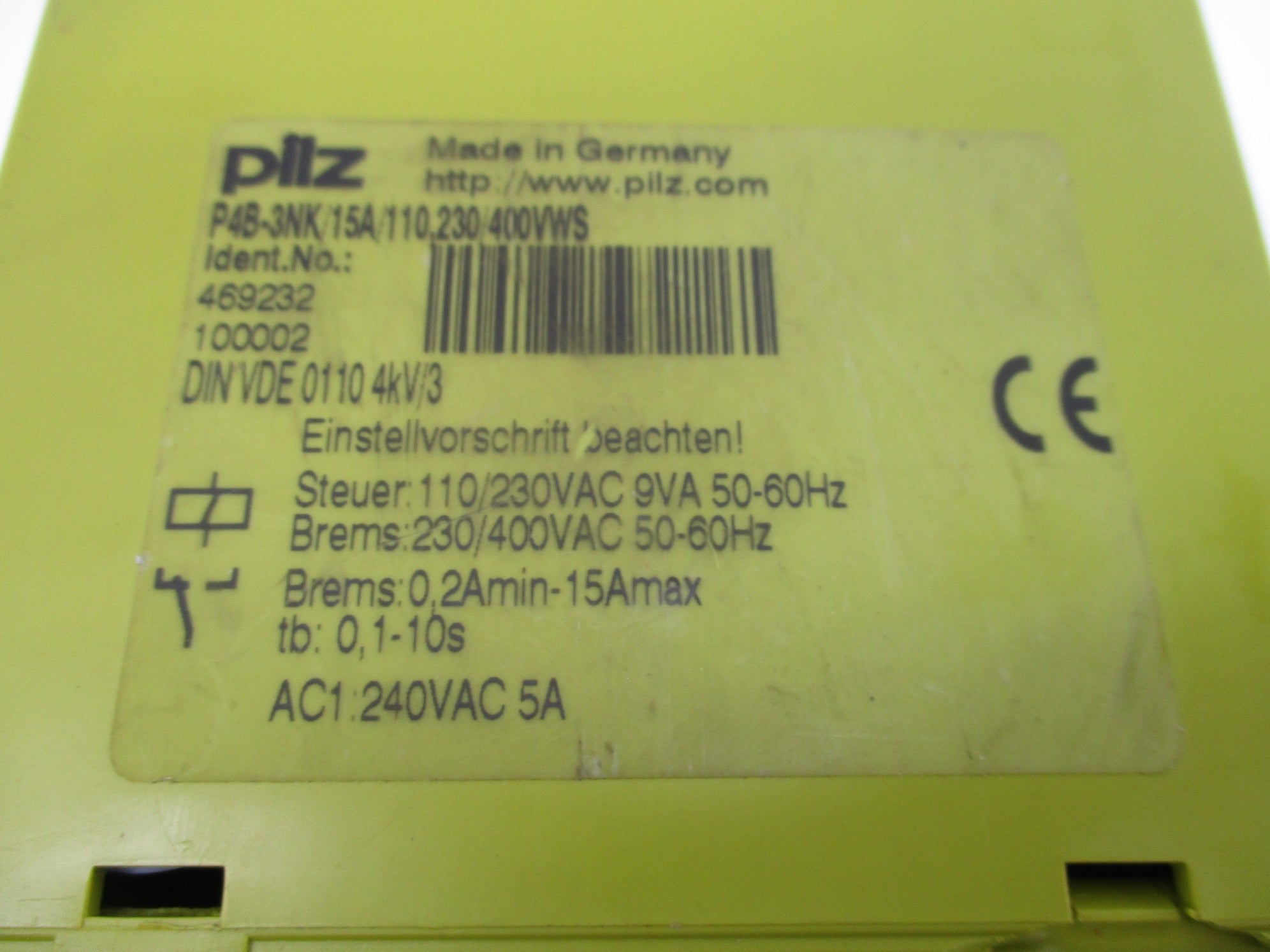 PILZ P4B-3NK/15A/110,230/400VWS 5A 240VAC (AS PICTURED) NSNP