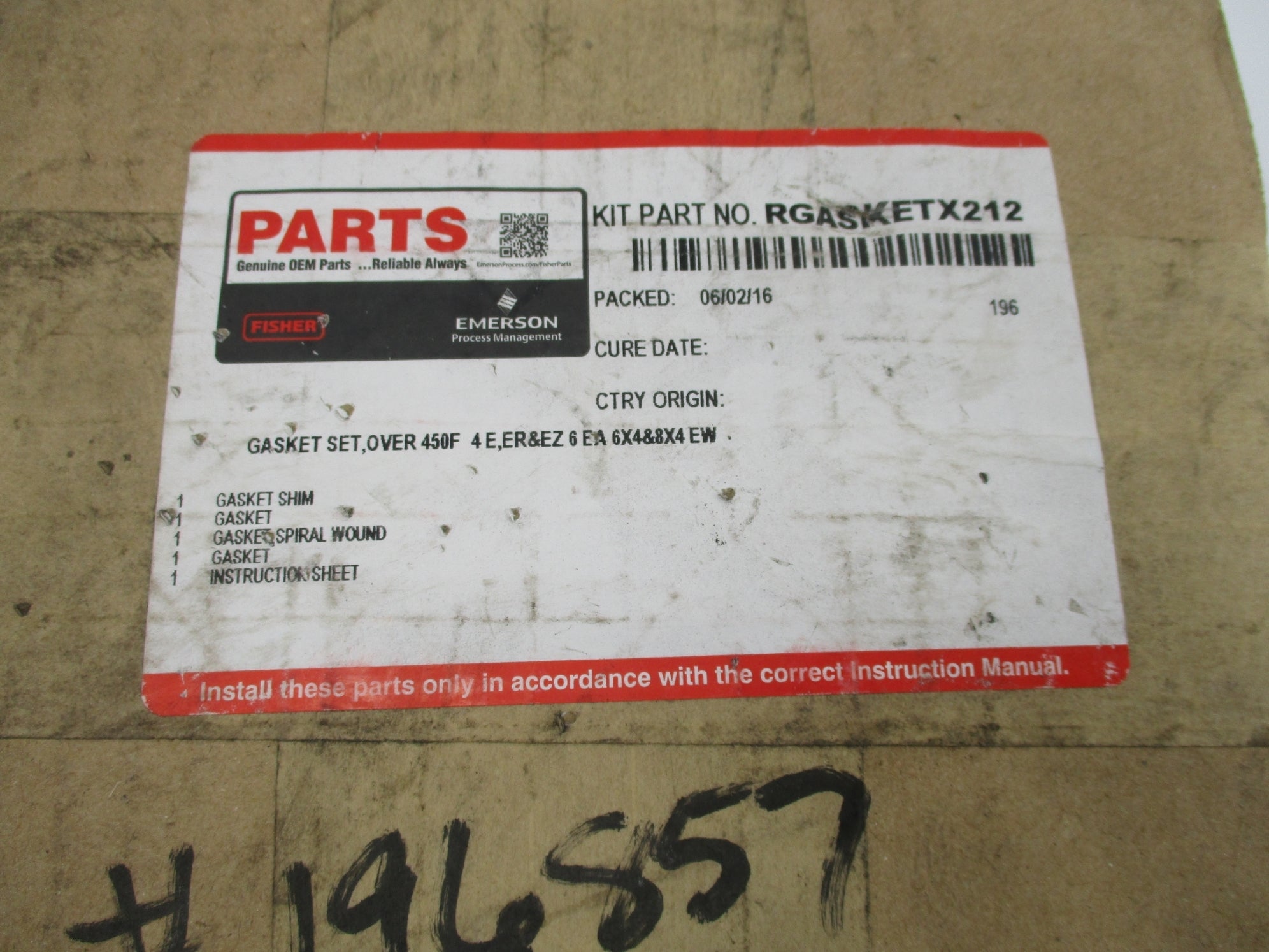 FISHER RGASKETX212 NSFS