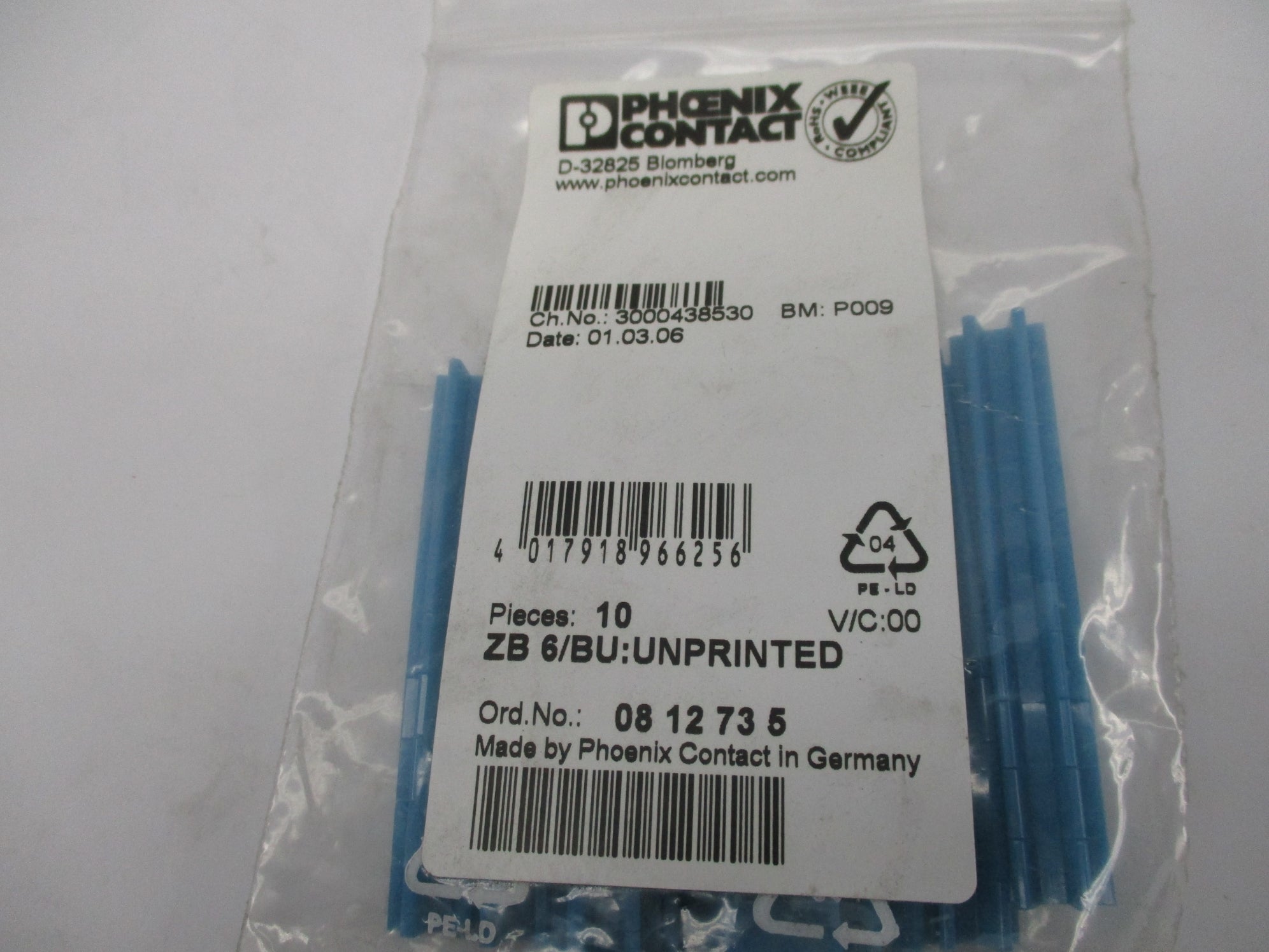 PHOENIX CONTACT ZB6/BU (PKG OF 10) NSMP