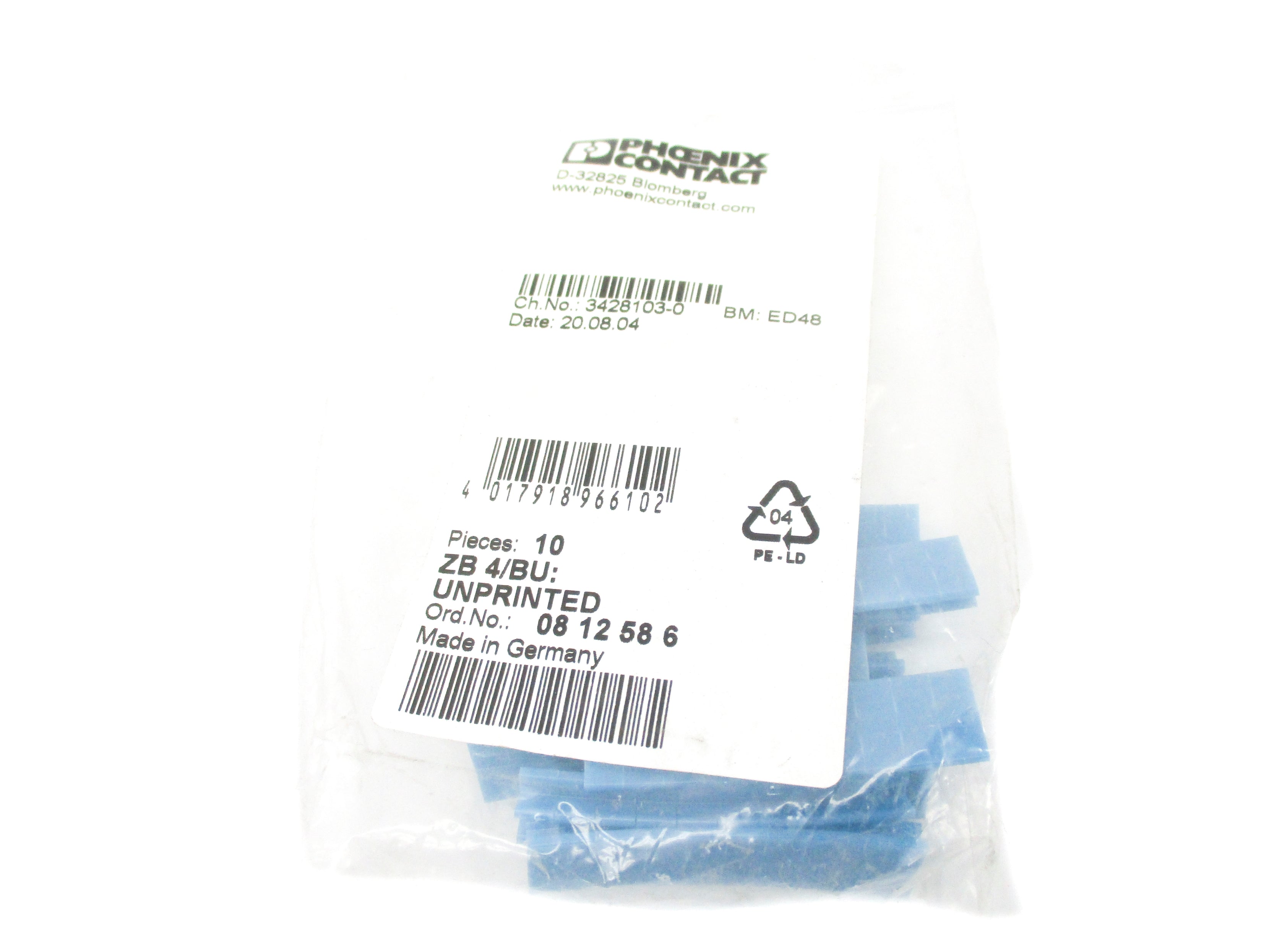 PHOENIX CONTACT ZB4/BU (PKG OF 10) NSMP