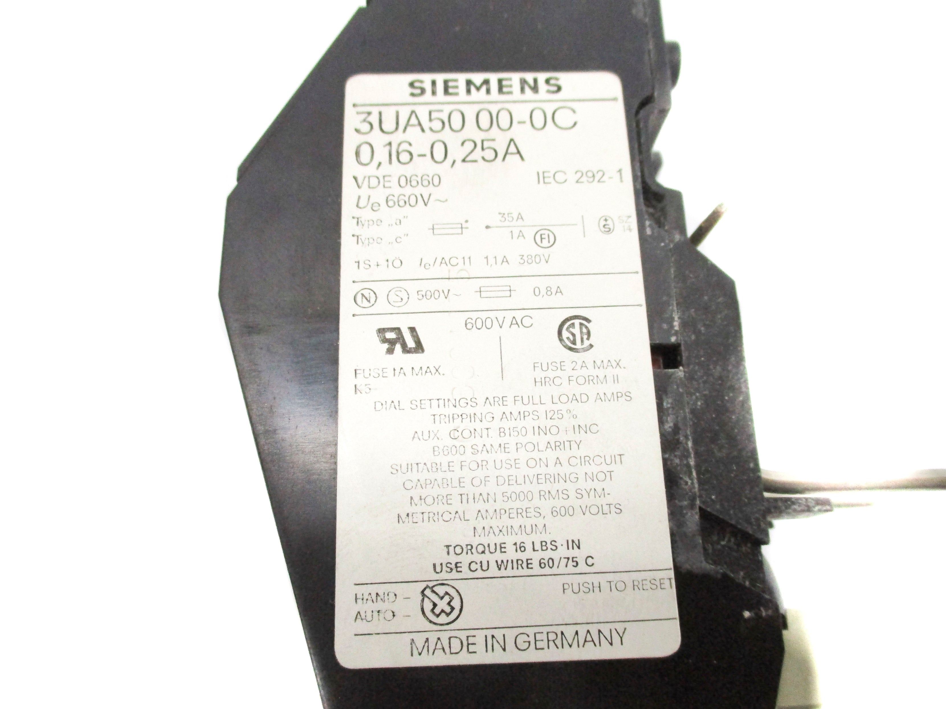 SIEMENS 3UA5000-0C 0,16-0,25A 600VAC NSNP