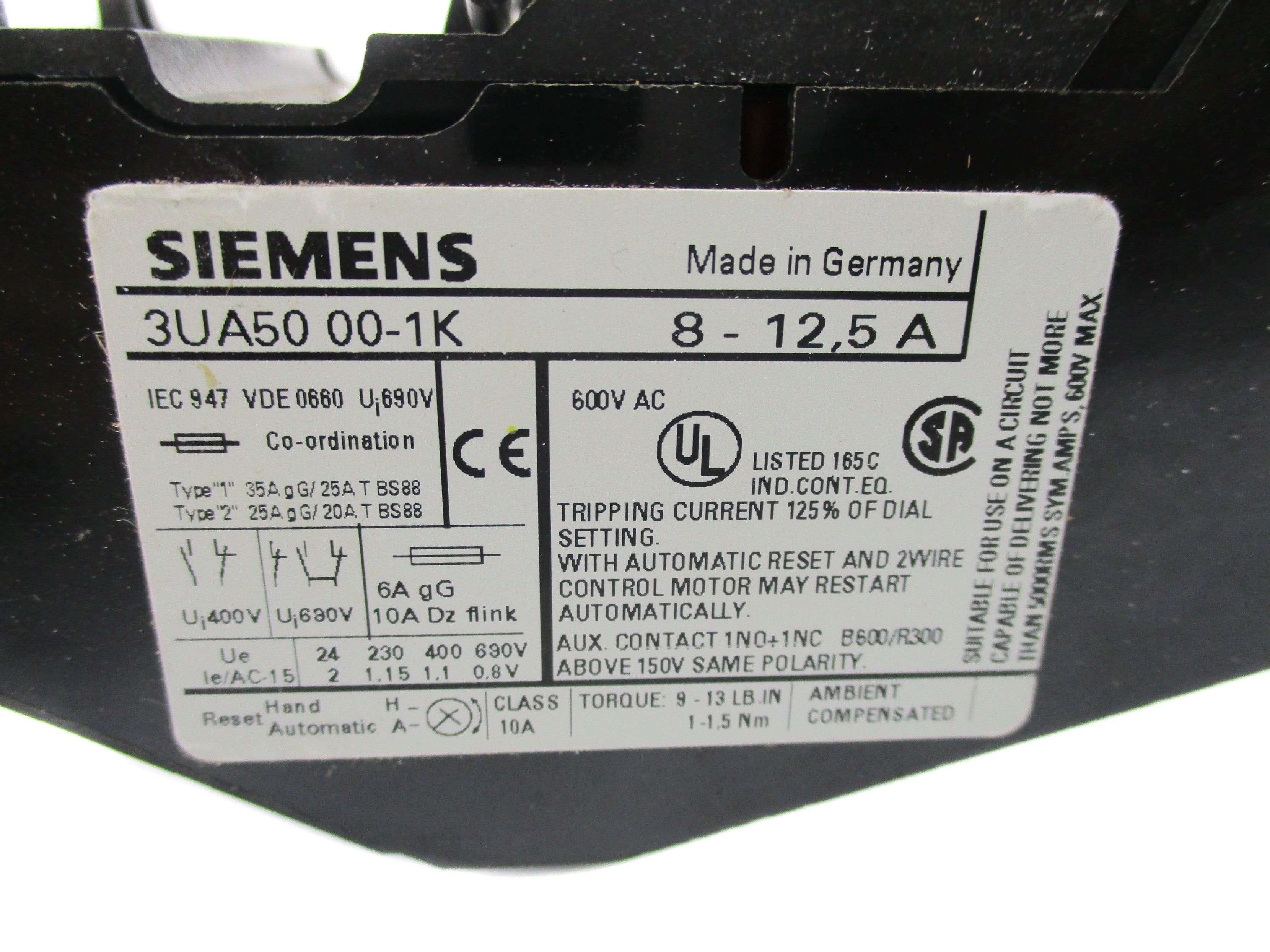 SIEMENS 3UA5000-1K 8-12,5A 600VAC NSNP