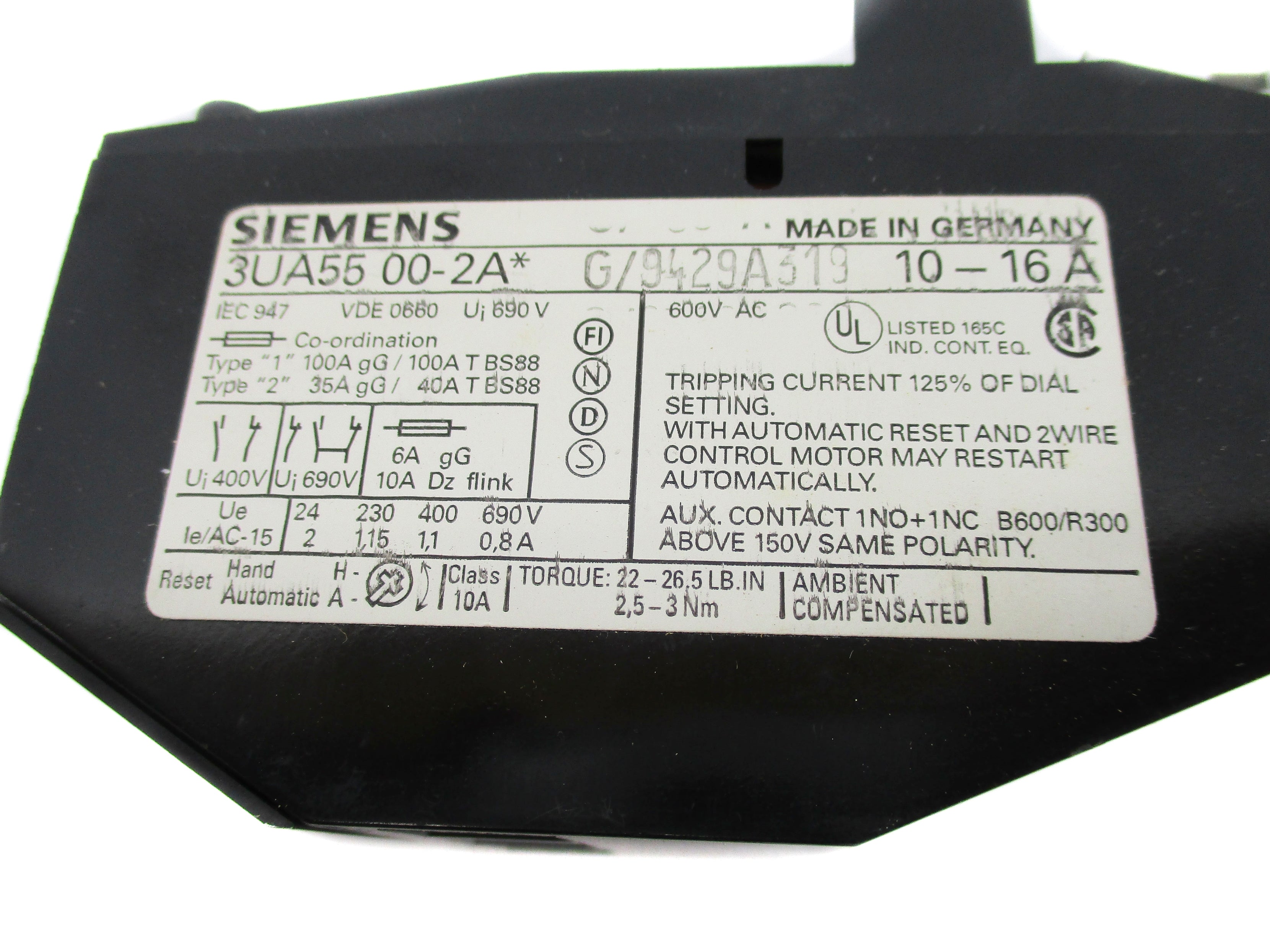 SIEMENS 3UA5500-2A* 10-16A 600VAC NSNP