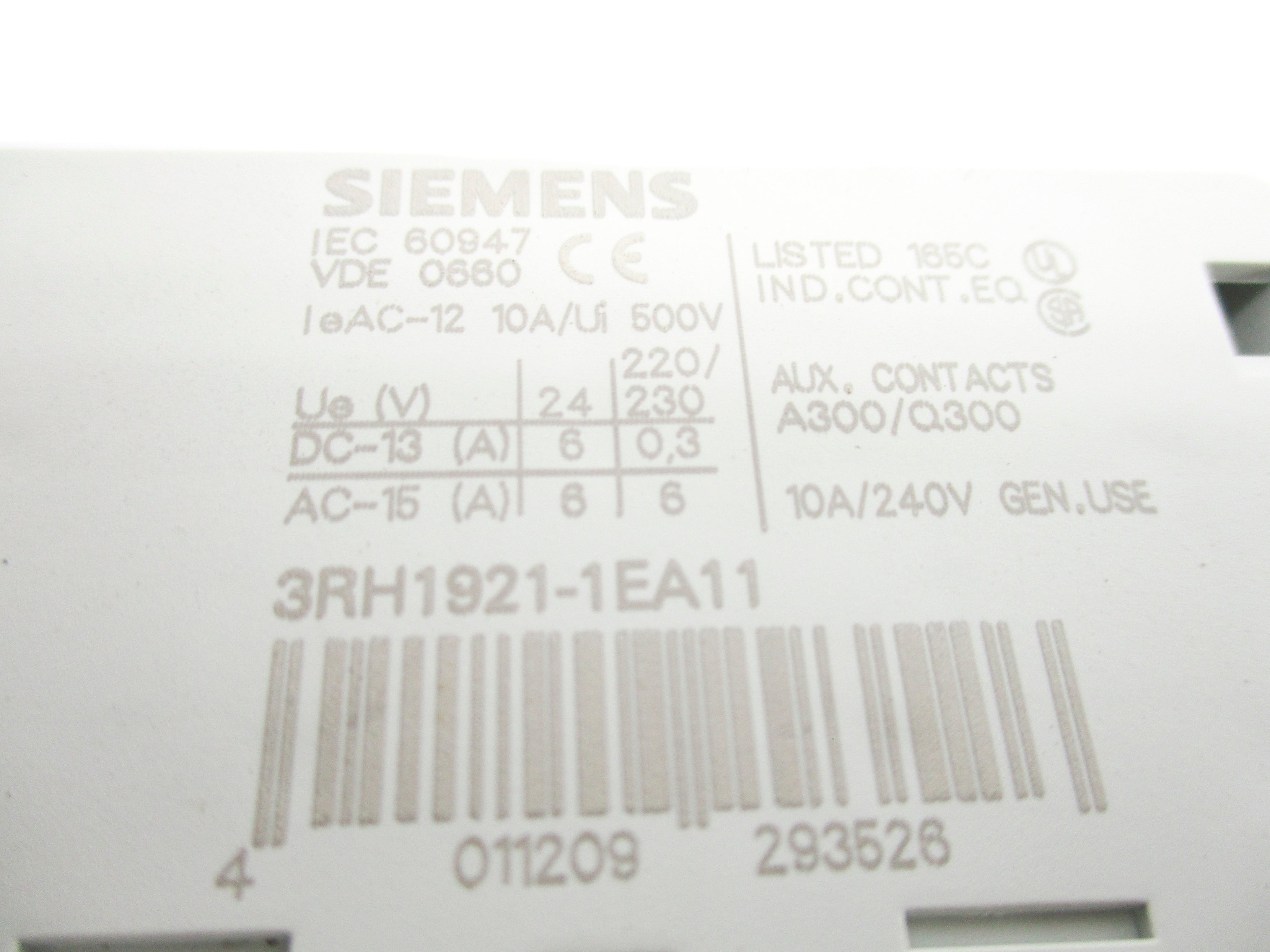 SIEMENS 3RH1921-1EA11 240V 10A NSNP