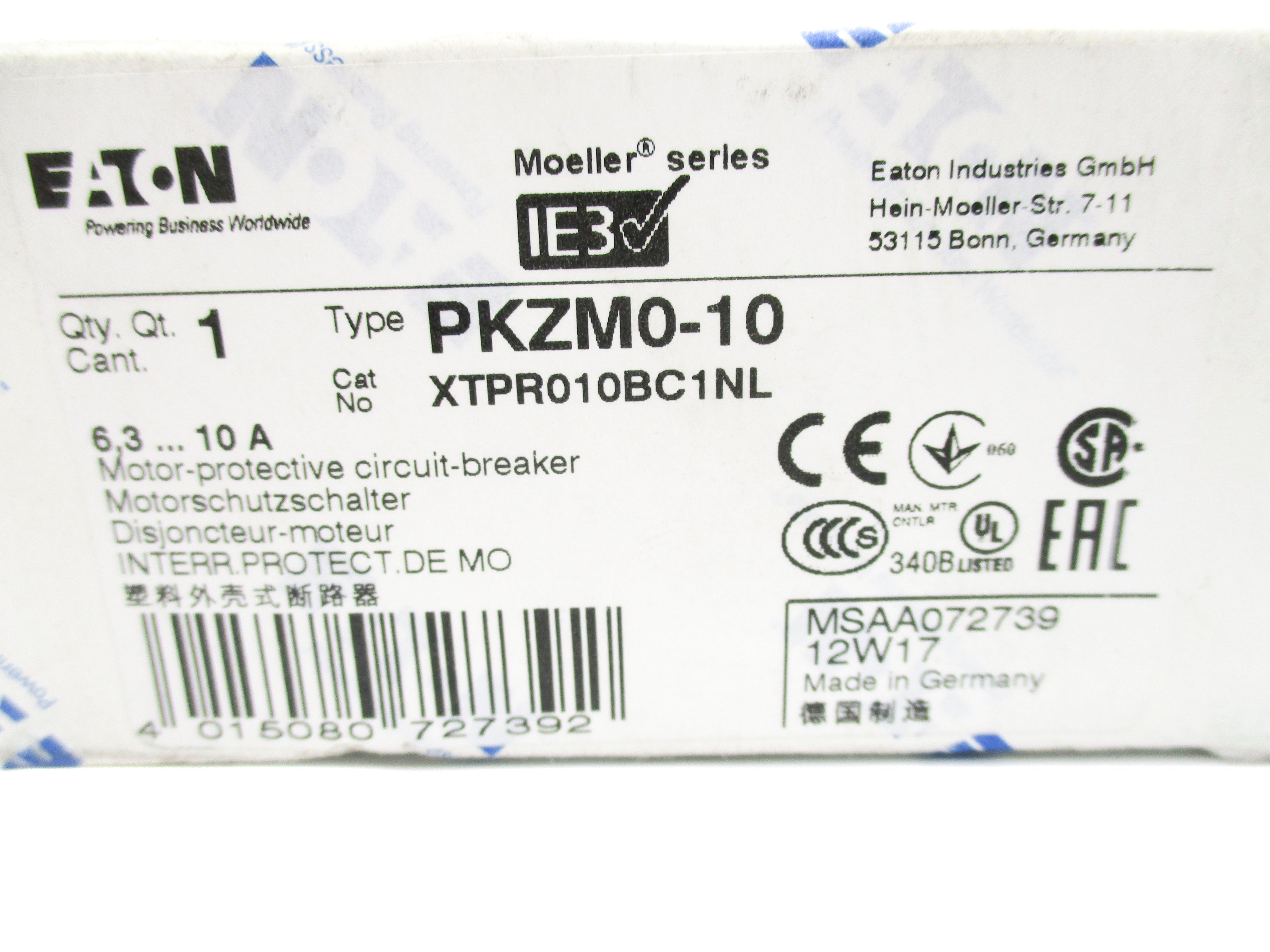 EATON PKZM0-10 6,3-10A 600V NSMP