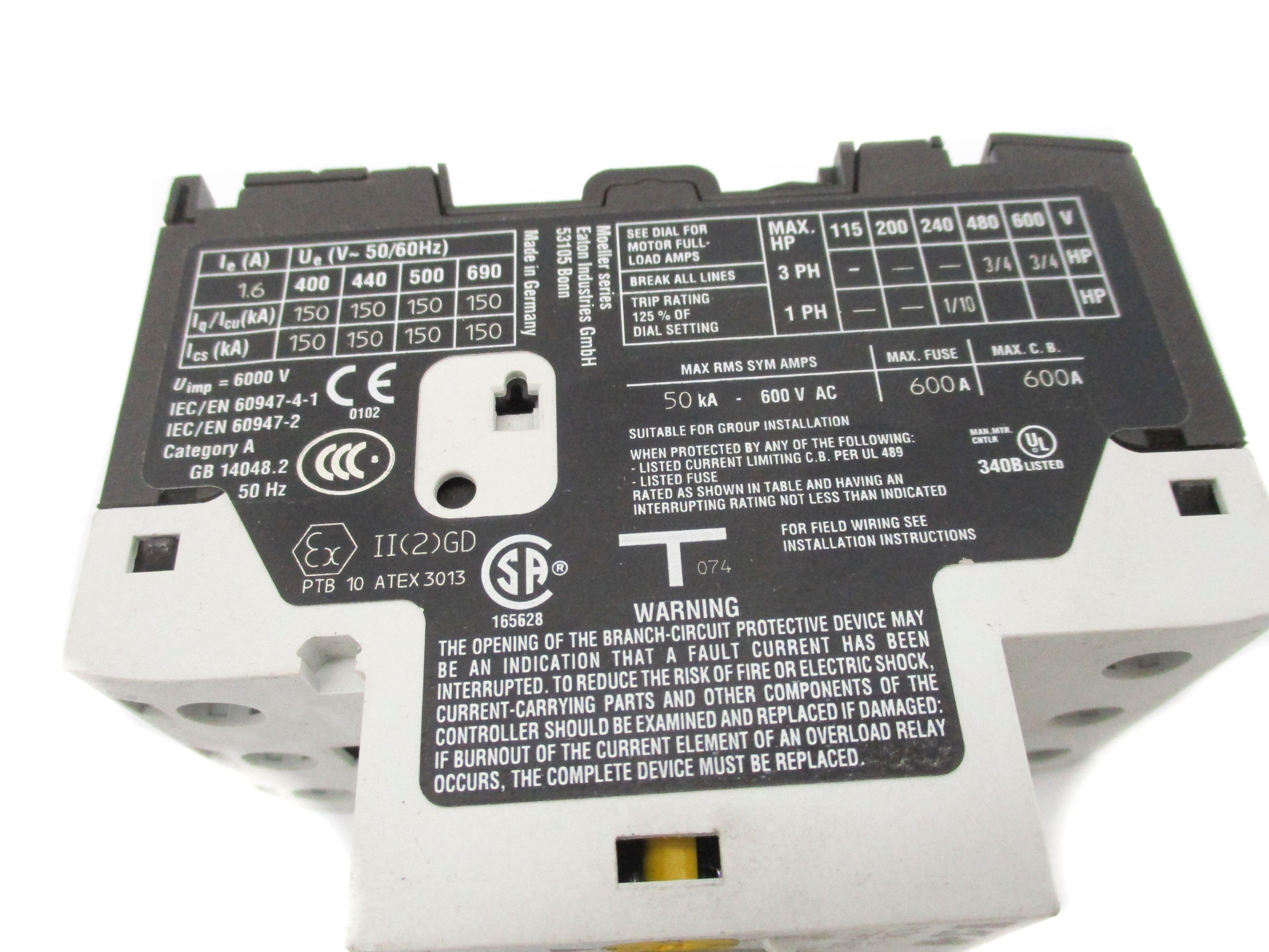 EATON PKZM0-1.6 1.6A 600V NSNP