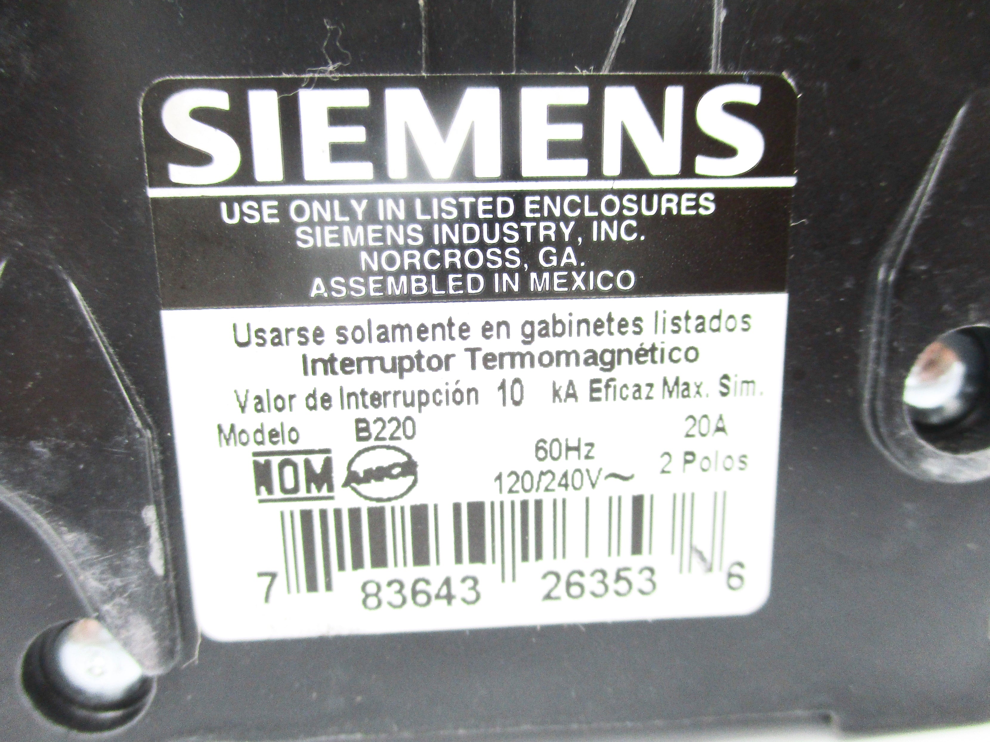SIEMENS B220 120/240V 20A NSNP