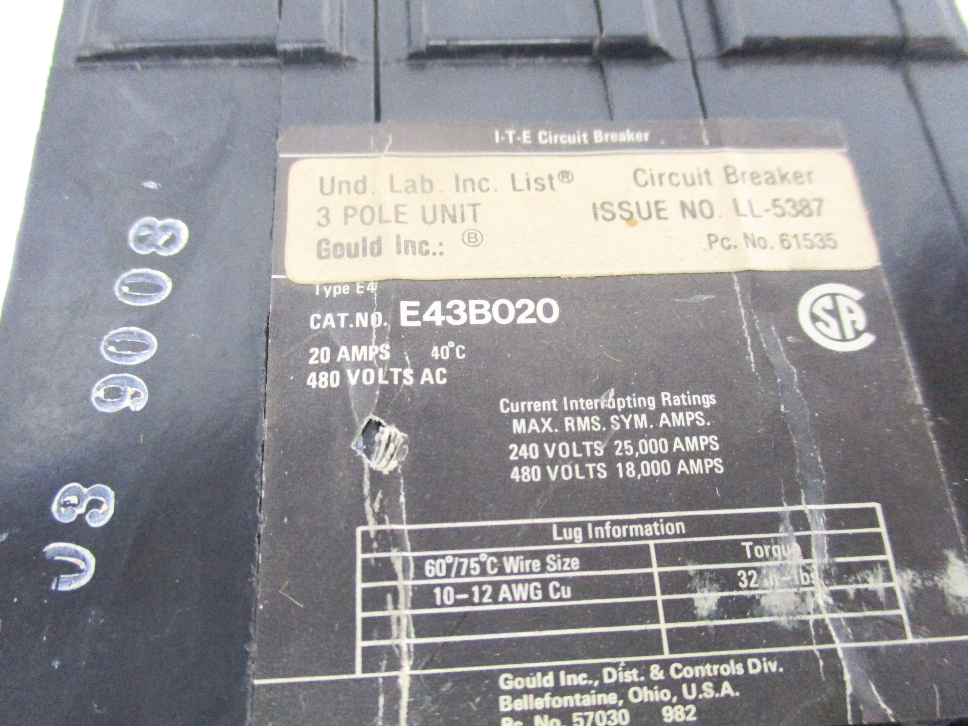 ITE E43B020 480/240V 20A NSNP