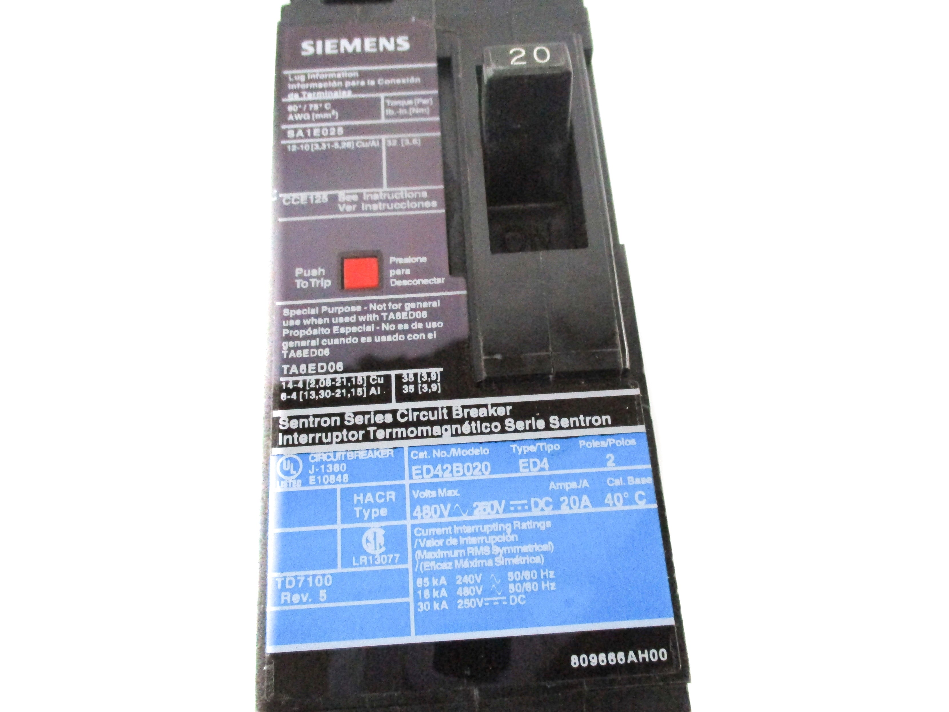 SIEMENS ED42B020 480/250V 20A NSNP