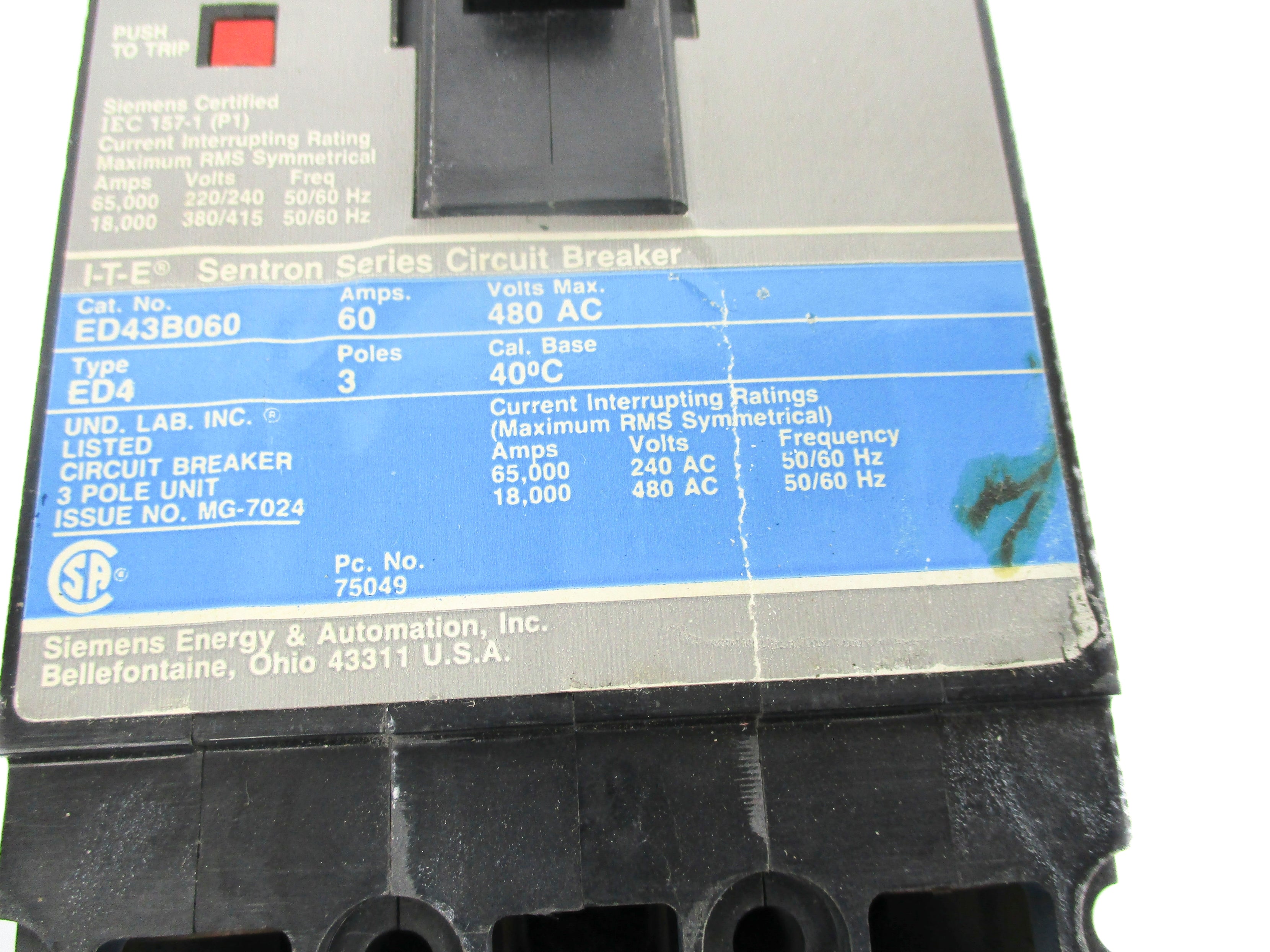 SIEMENS ED43B060 480/240V 60A NSNP