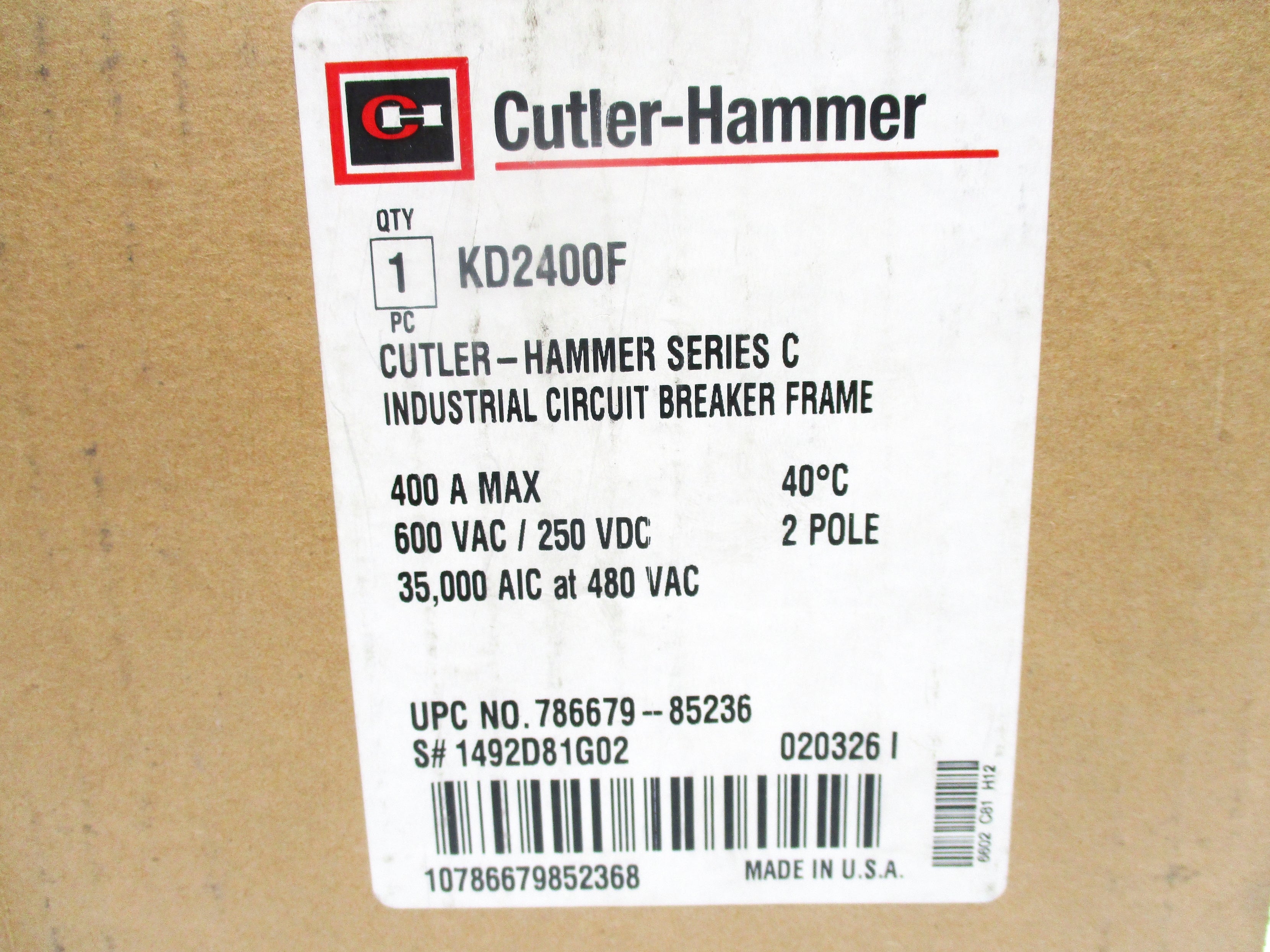 CUTLER HAMMER KD2400F SER. C 600/250V 400A NSMP