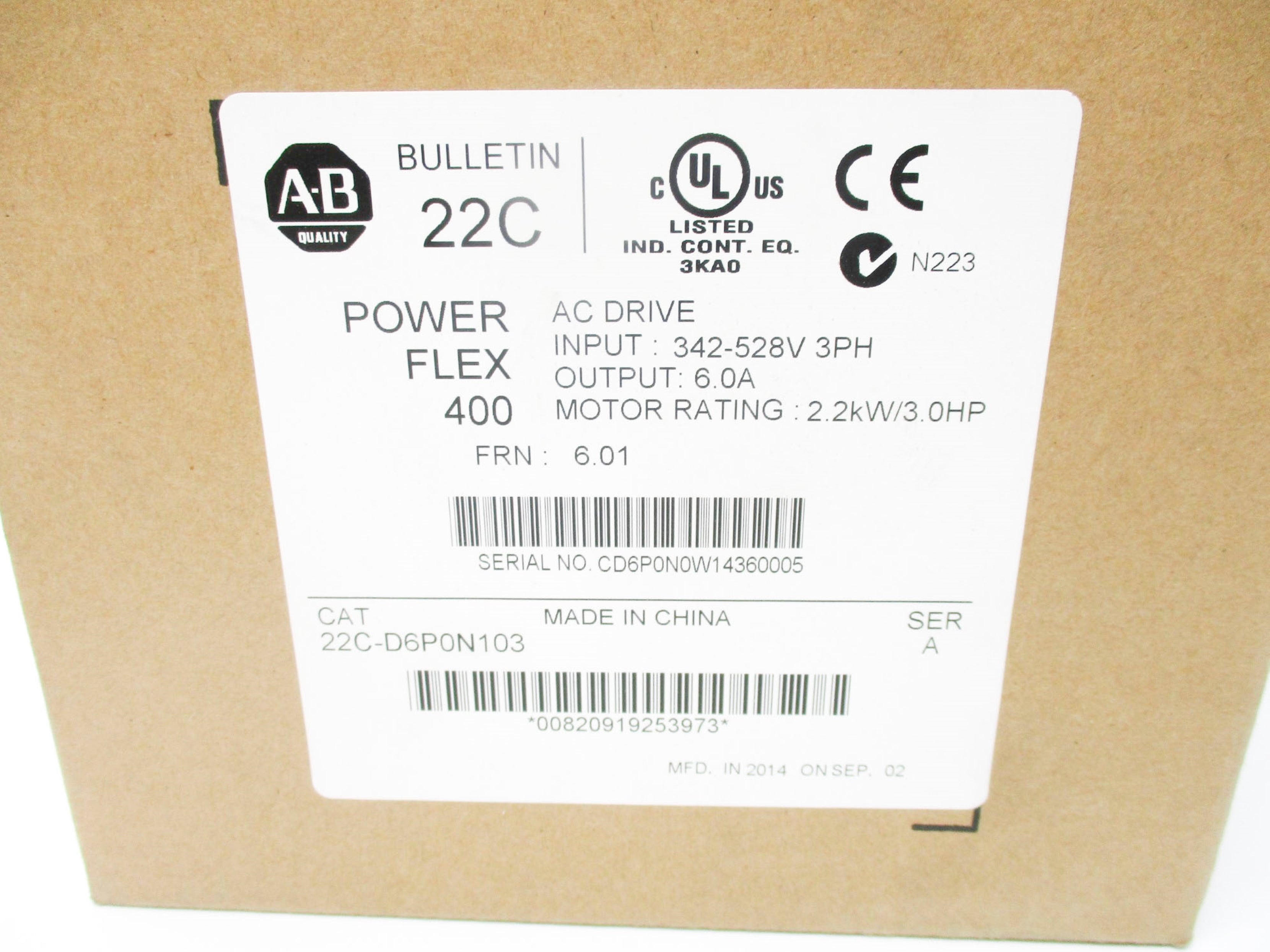 ALLEN BRADLEY 22C-D6P0N103 SER. A F/W 6.01 NSMP