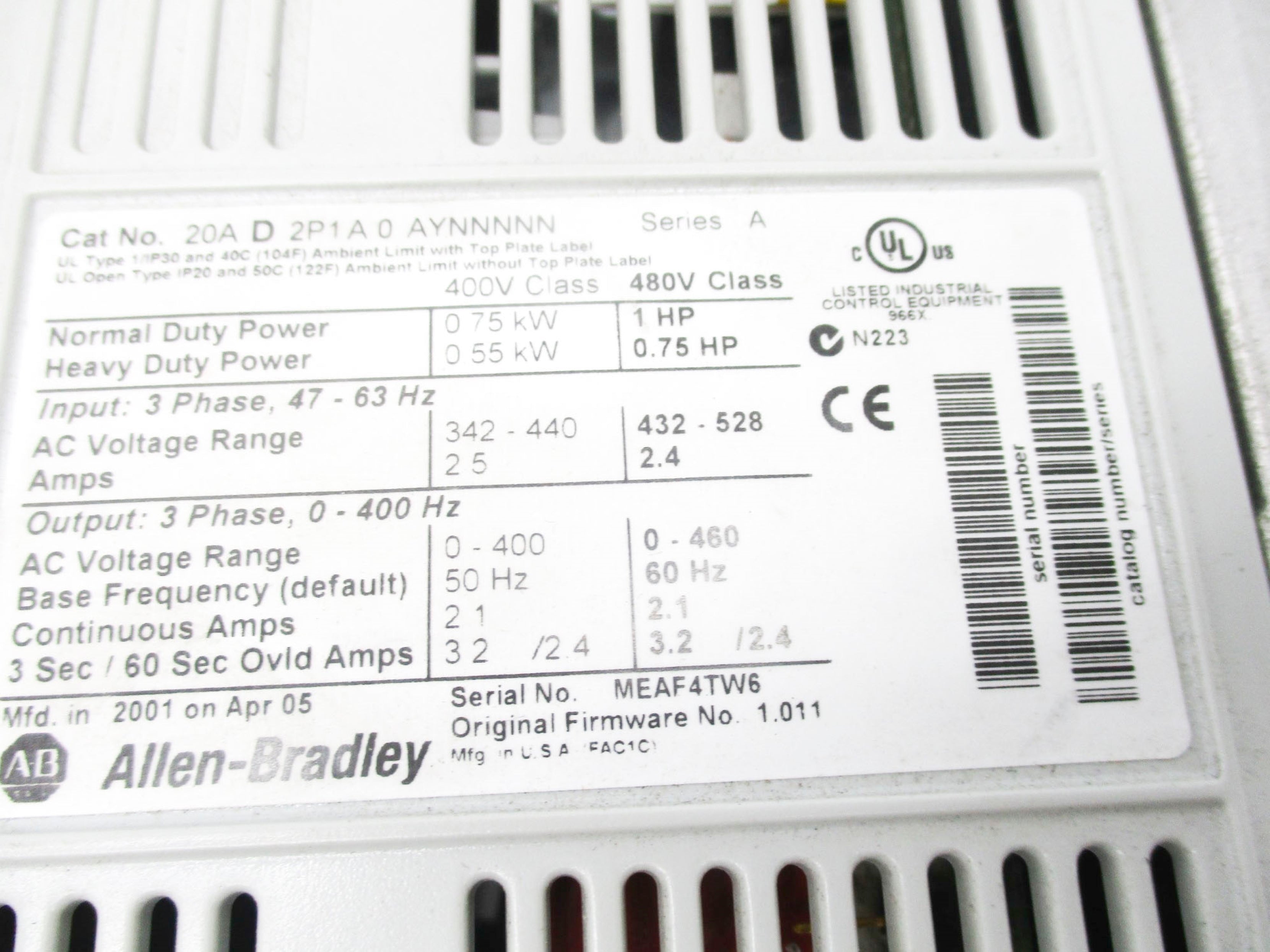 INDUSTRIAL SPARE PART 20AD2P1A0AYNNNNN SER. A F/W 1.011 UNMP