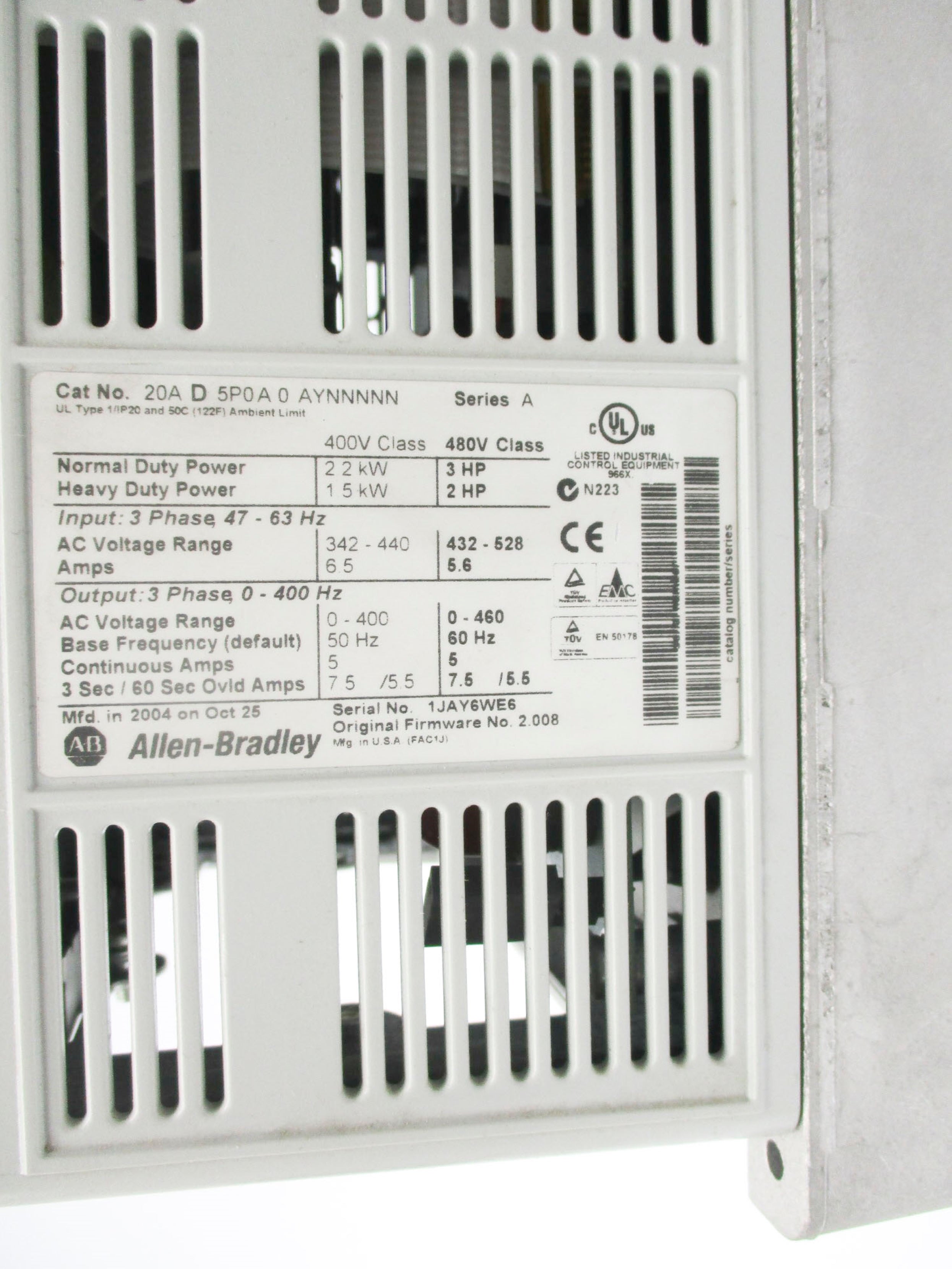 INDUSTRIAL SPARE PART 20AD5P0A0AYNNNNN SER. B F/W 2.008 NSNP